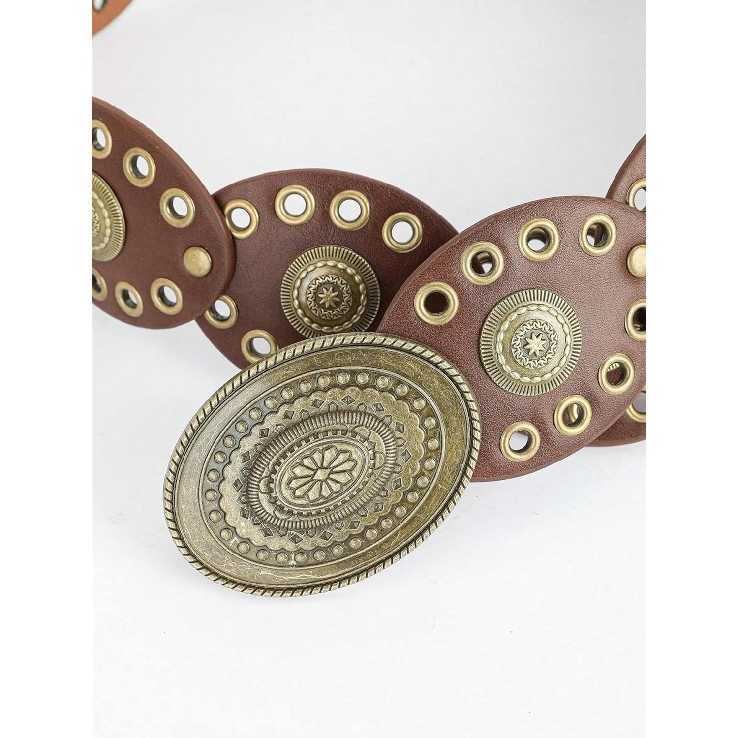INOGIH Womens Wide Western Cowboy Disc Belt Vintage Cowgirl Concho Leather Belts Boho Style for Jeans Dress Skirt