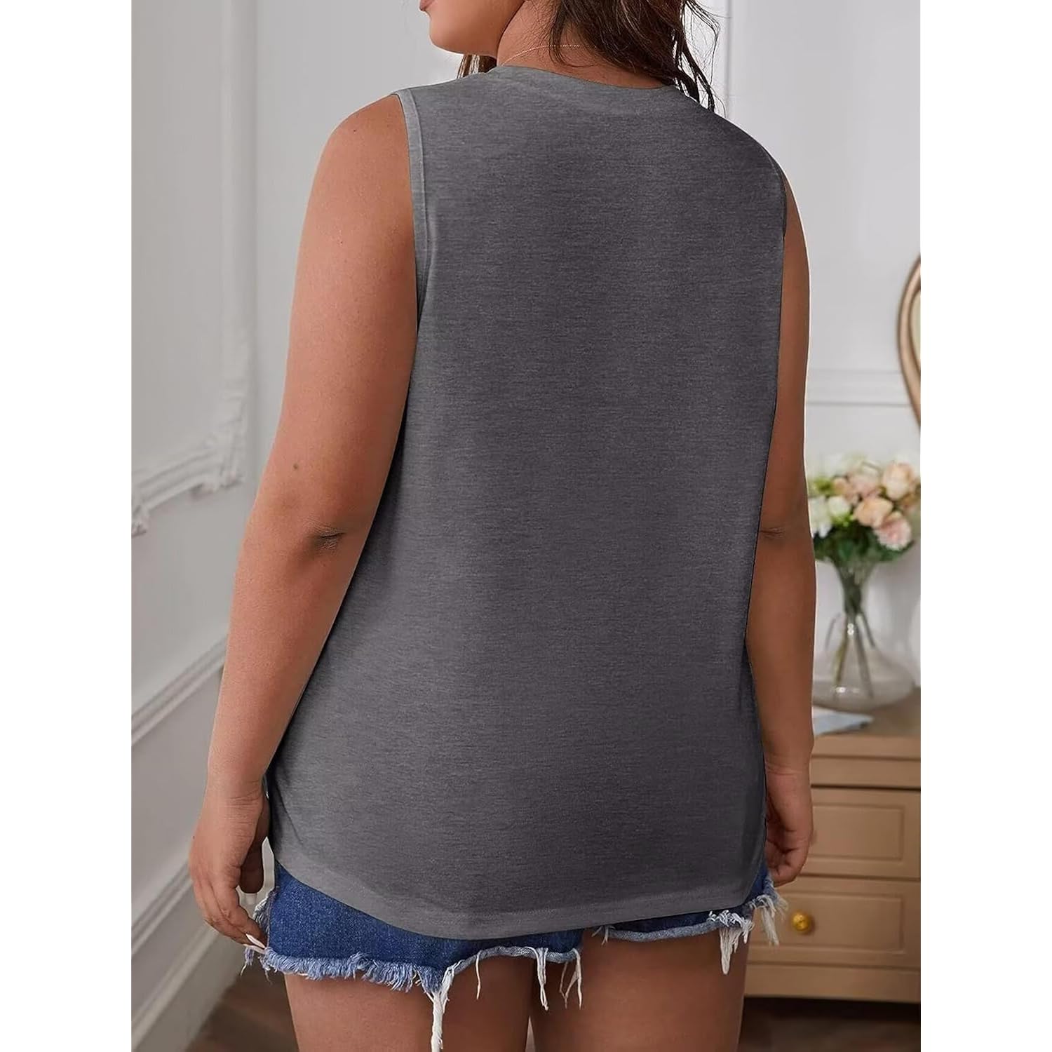 KKJ 2 Pack Womens Tank Tops Summer Beach Vacation Clothes Fashion Outfits Crew Neck Sleeveless Loose Fit Blouse Casual Shirts