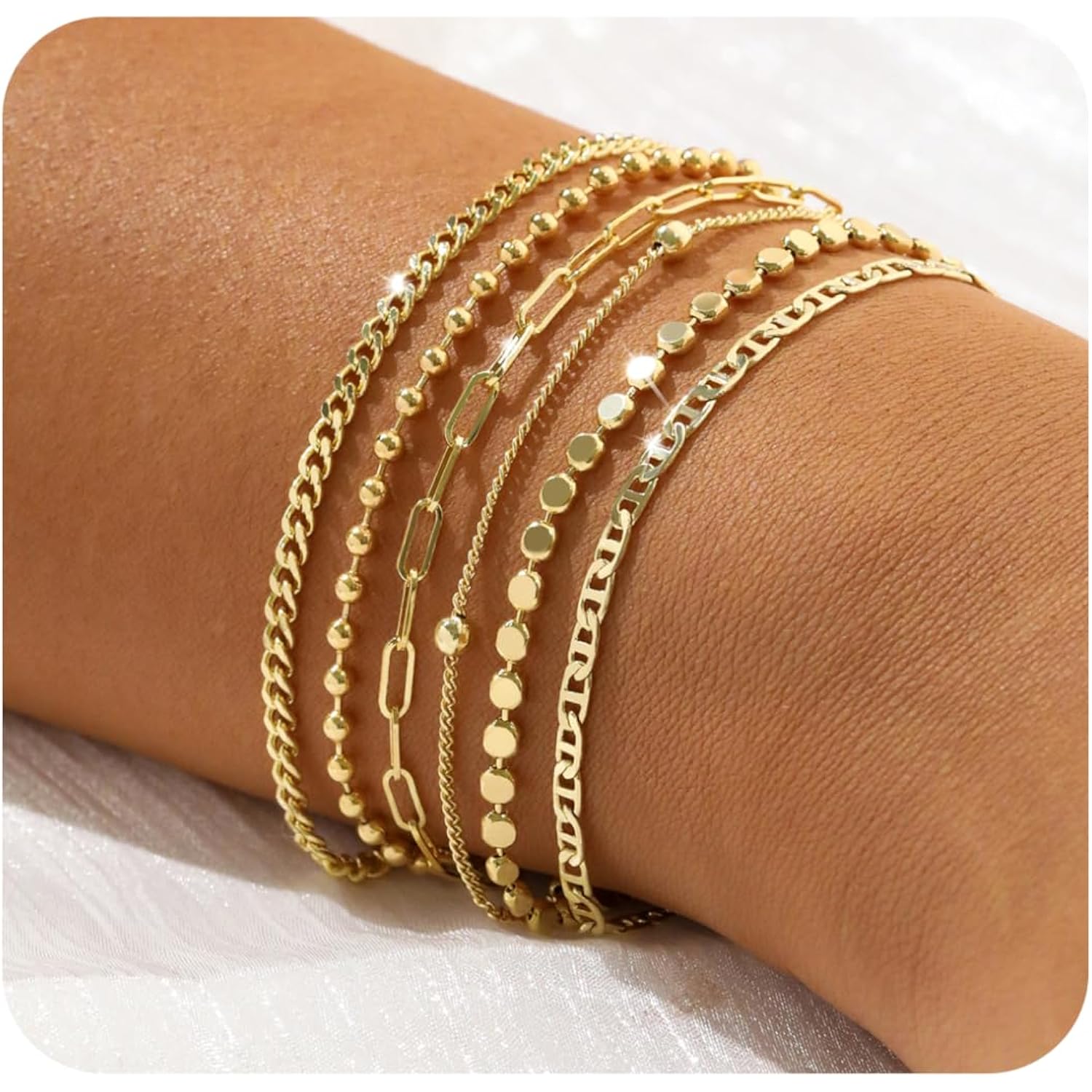 Dainty 14K Gold Bracelets for Women - Waterproof Stackable Gold Bracelet Set - Perfect for Stylish Women