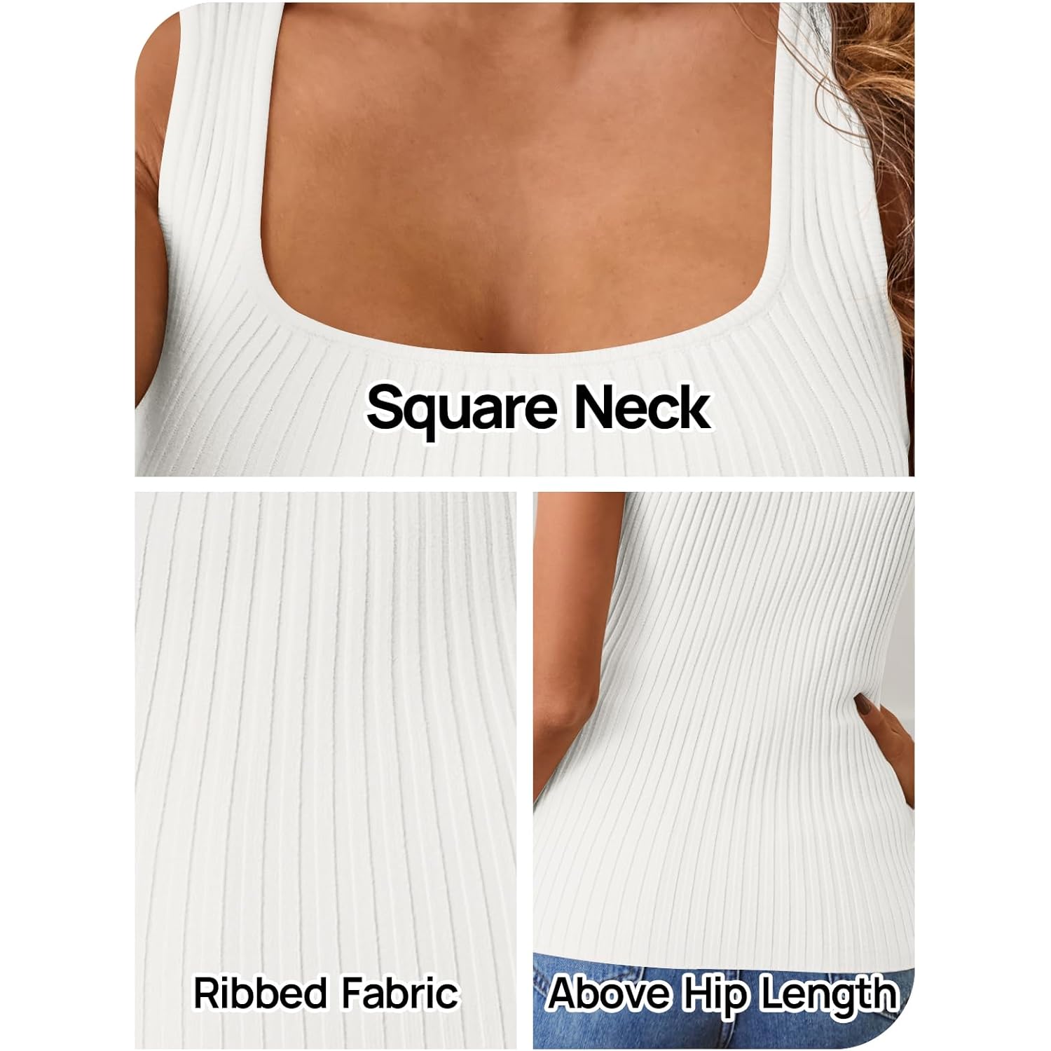 MEROKEETY Women's Ribbed Knit Tank Tops 2025 Square Neck Sleeveless Summer Basic Shirts Sweater Vest