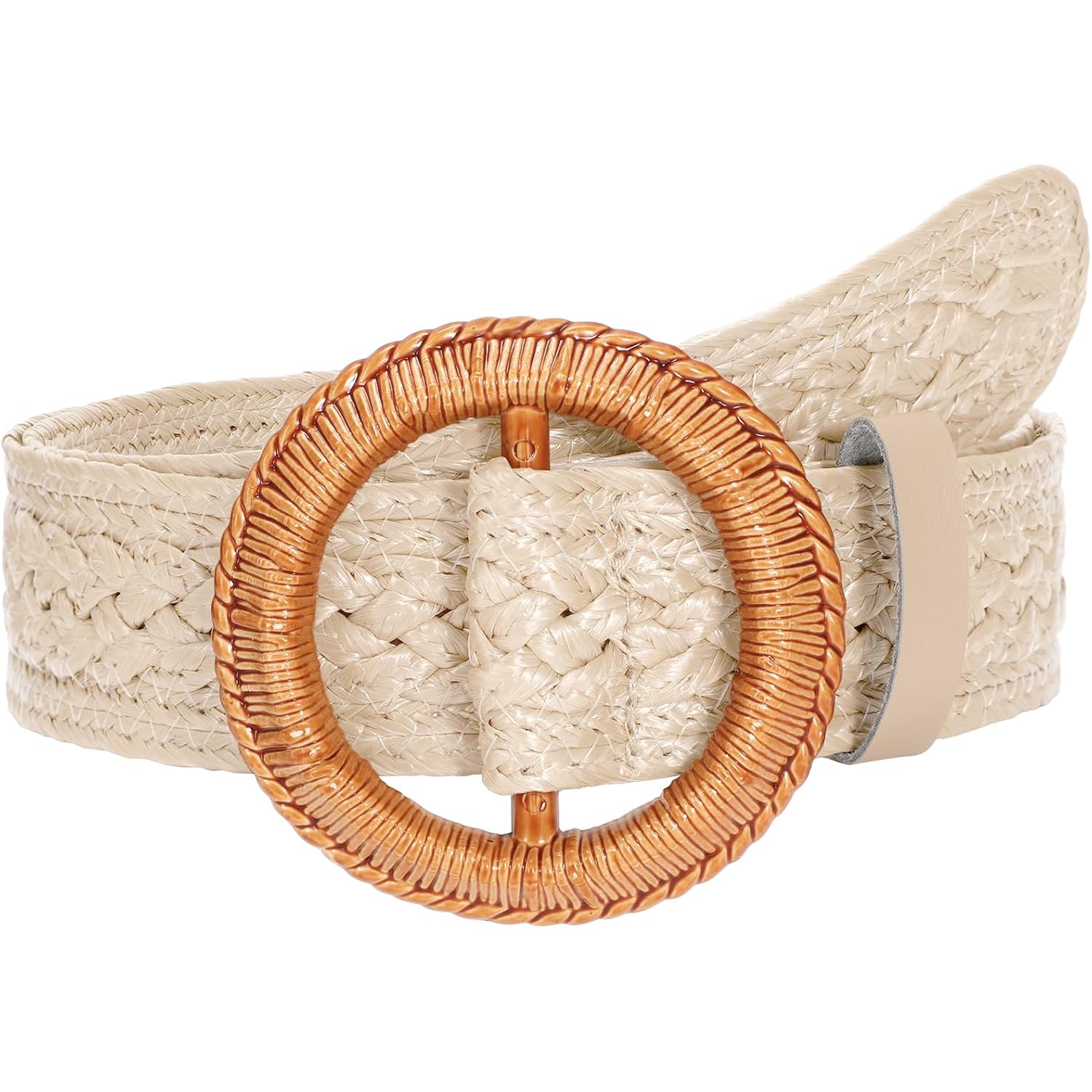 Women Woven Belts for Dresses Jeans Boho Straw Waist Belt Braided Raffia Ladies Belts with Circle Buckle
