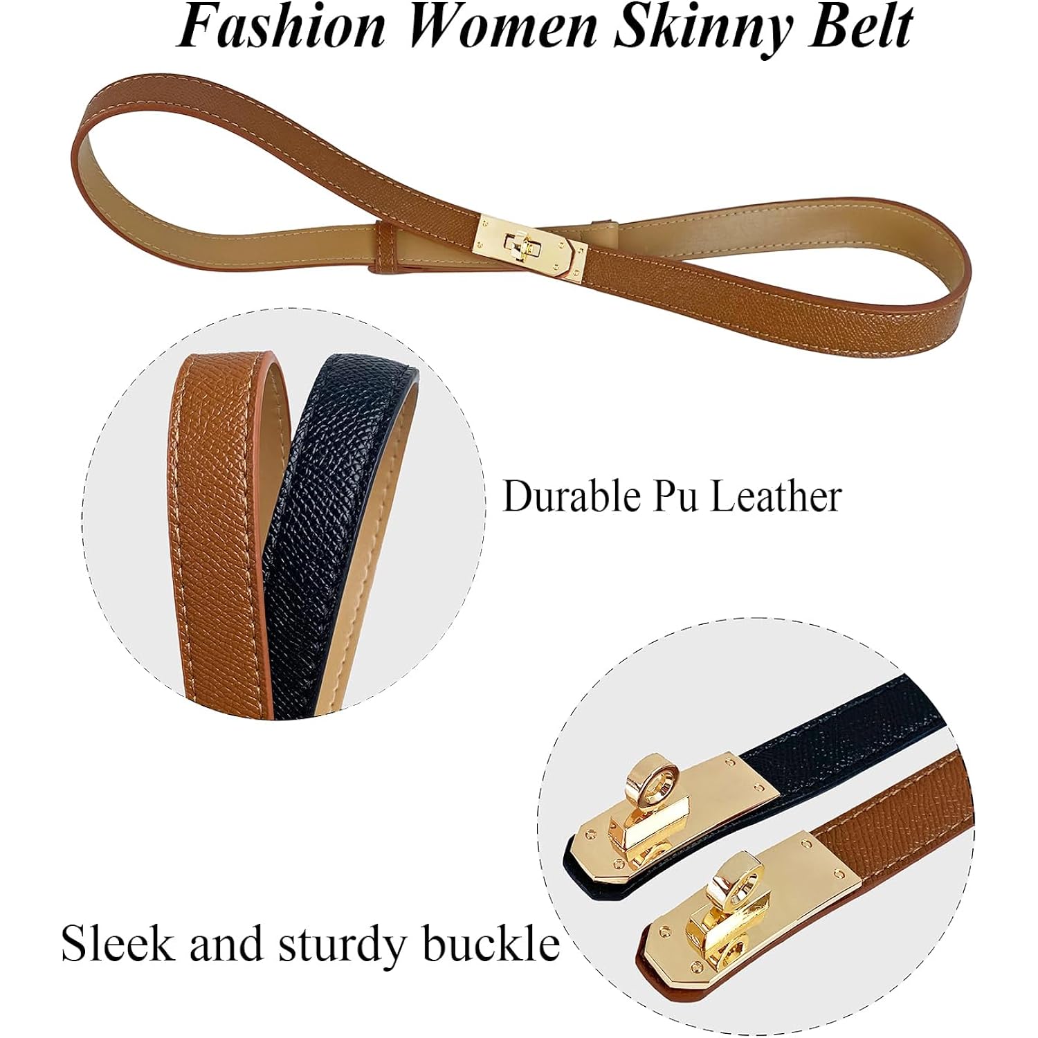 2 Pack Skinny Belts for Women Dresses Fashion Adjustable Waist Belt for Pants Jeans Business Casual Outfit
