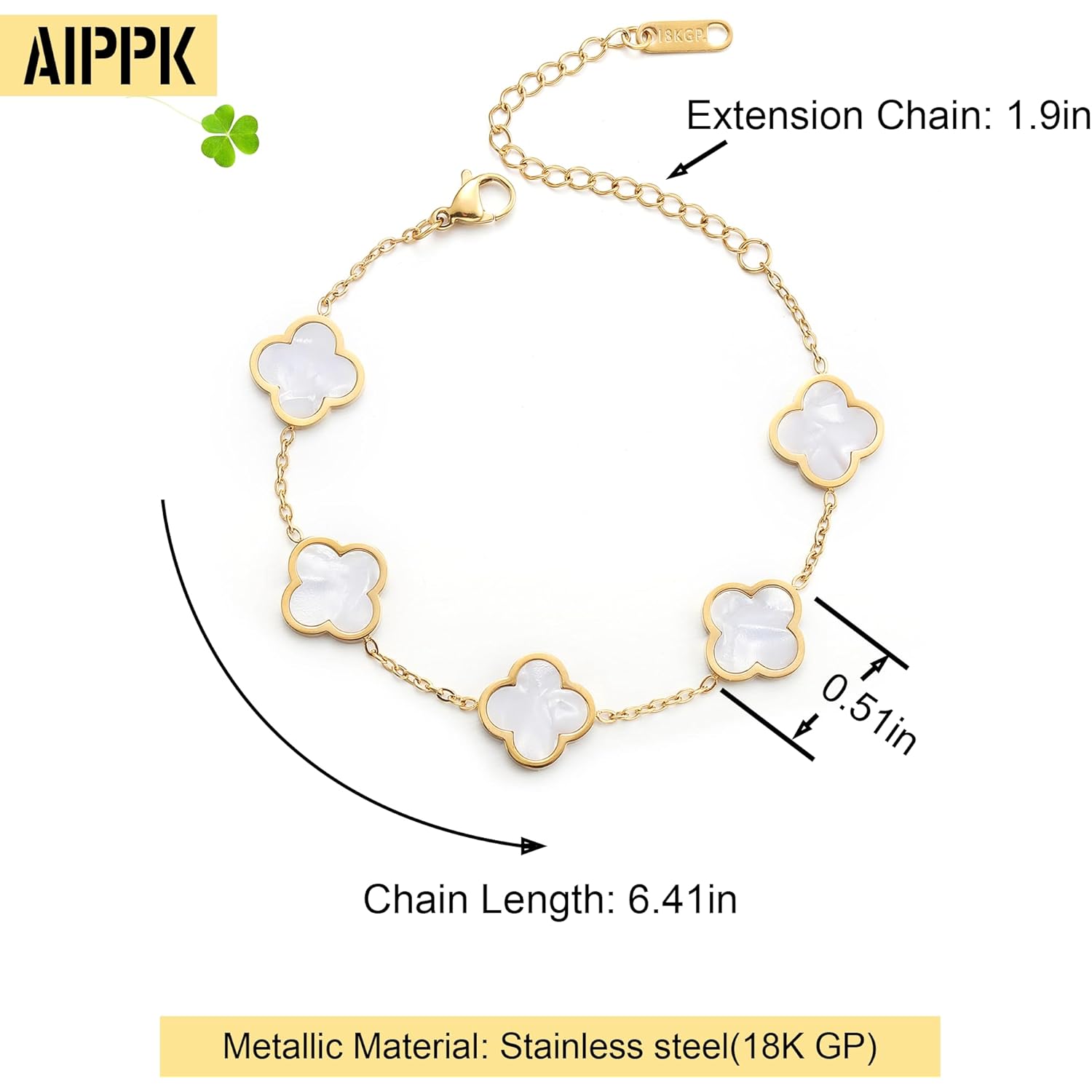 18K Gold Plated Clover Lucky Bracelet for Women White/Black/Red/Green Flower Four Leaf Link Bracelets Trendy Jewelry Gifts for Women