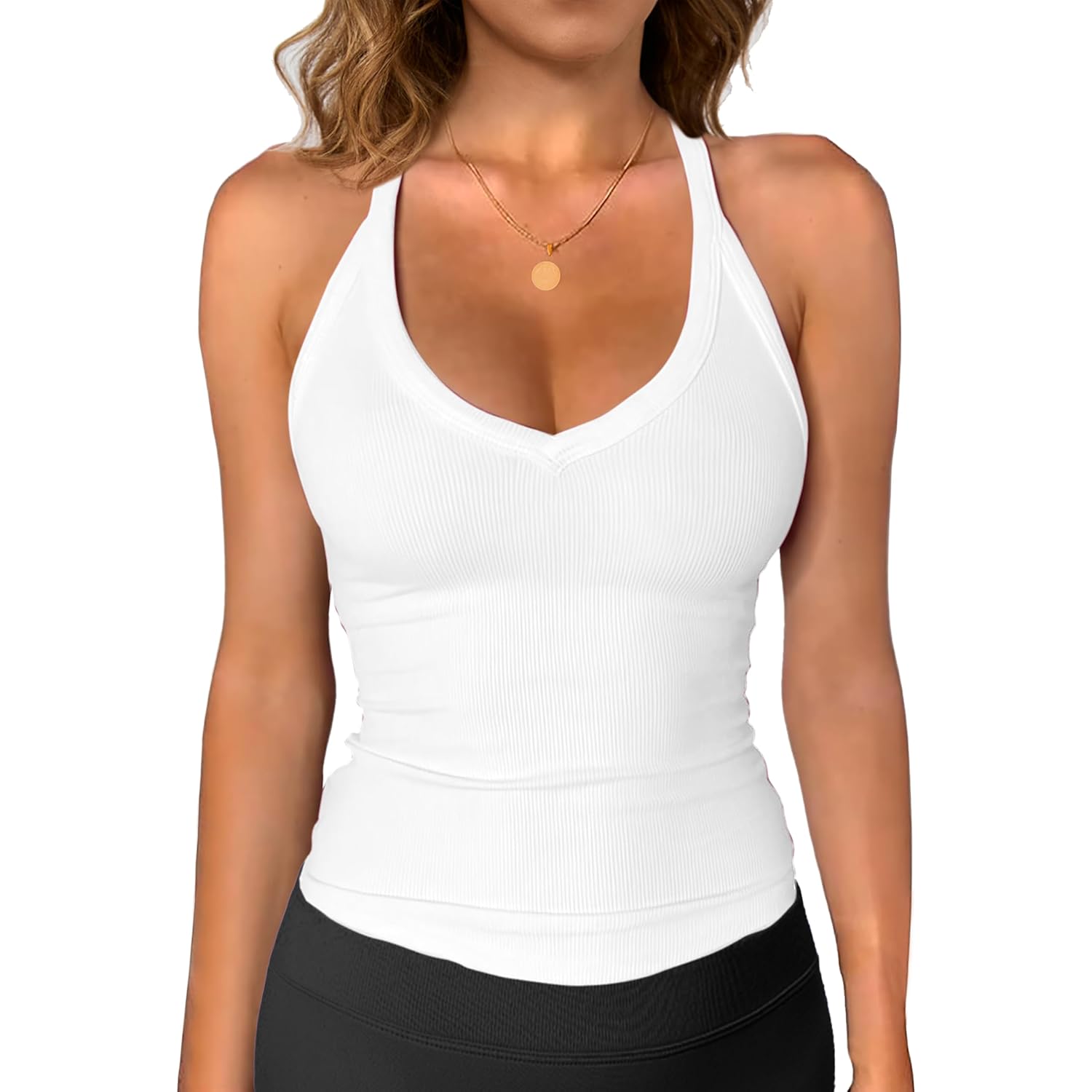iGENJUN Womens Spaghetti Strap V-Neck Ribbed Tank Tops for Women 2025 Slim Fitted Soft Camisole Basic Layering Shirts