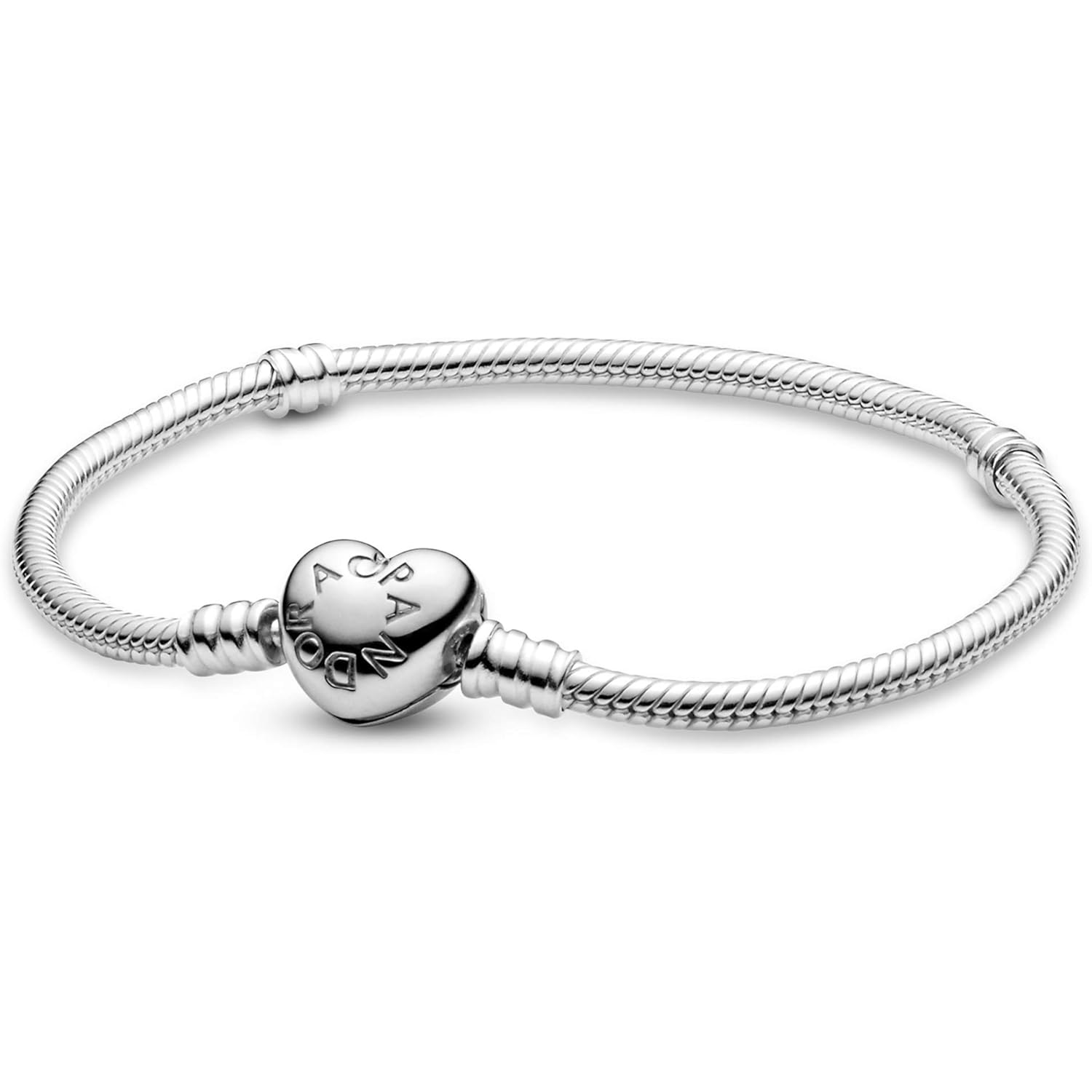 PANDORA Moments Heart Clasp Snake Chain Bracelet - Compatible Moments Charms - Gift for Her - Sterling Silver - With Gift Box