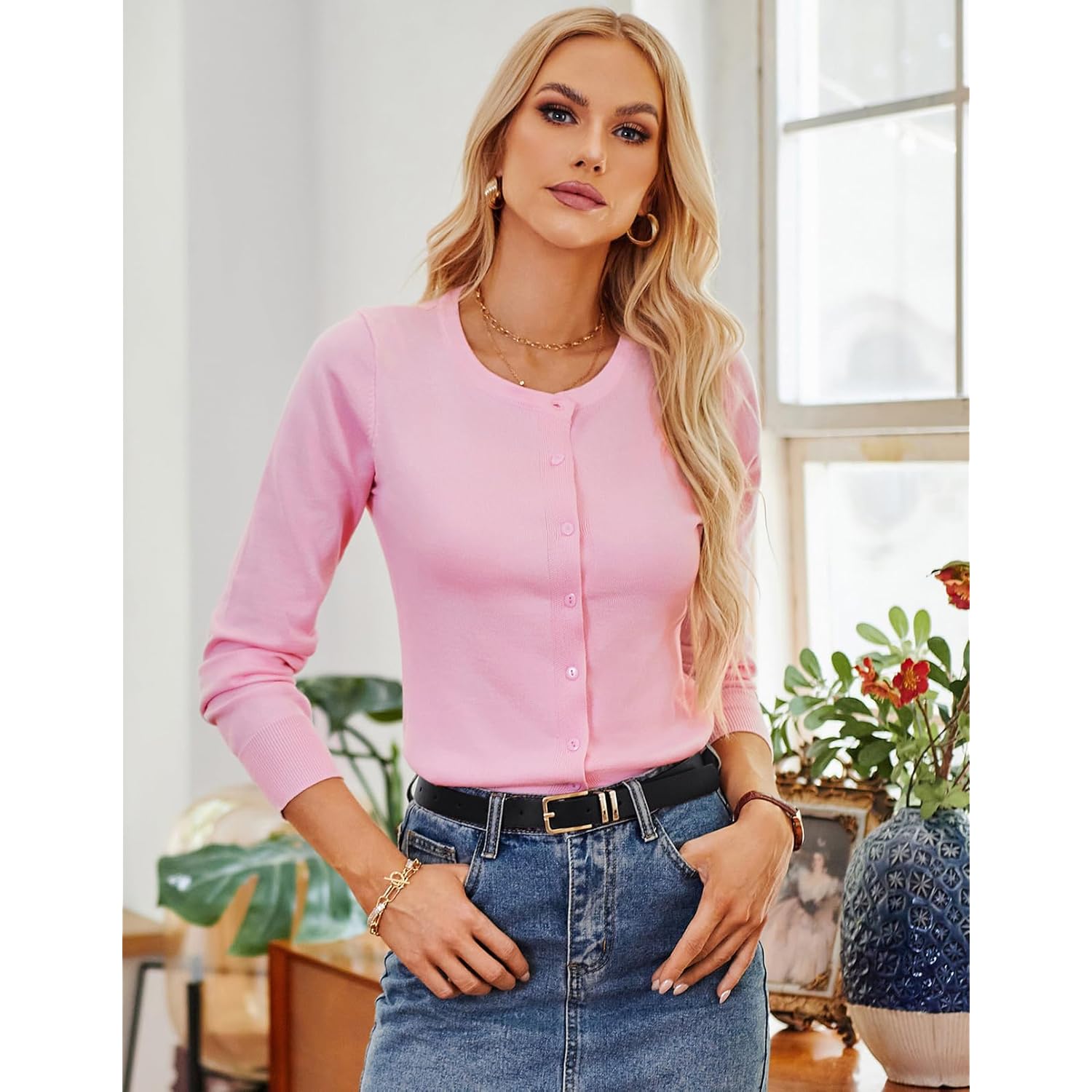 GRACE KARIN Women Leather Belt for Dresses Jeans Pants Waist Belt with Gold Buckle Medium PU Leather Belt