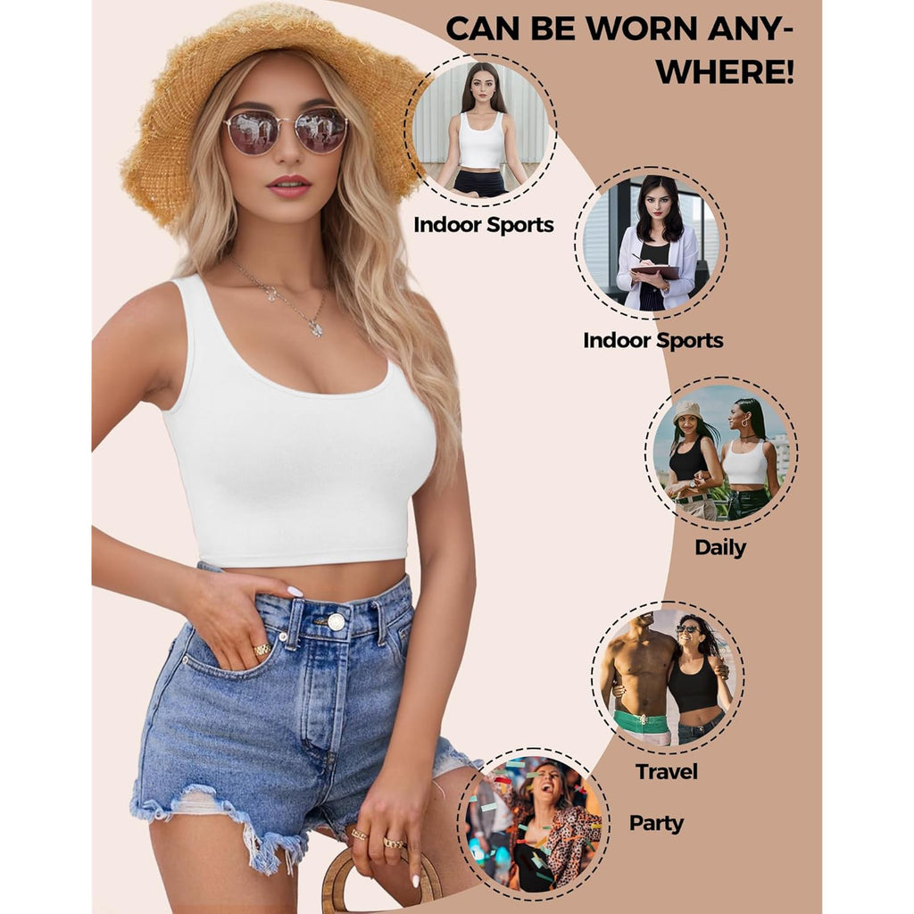 2-3Pcs Tank Tops for Women, U Neck Sleeveless Crop Tops, Basic Cropped Racerback Going Out Tops Athletic Sports Shirts