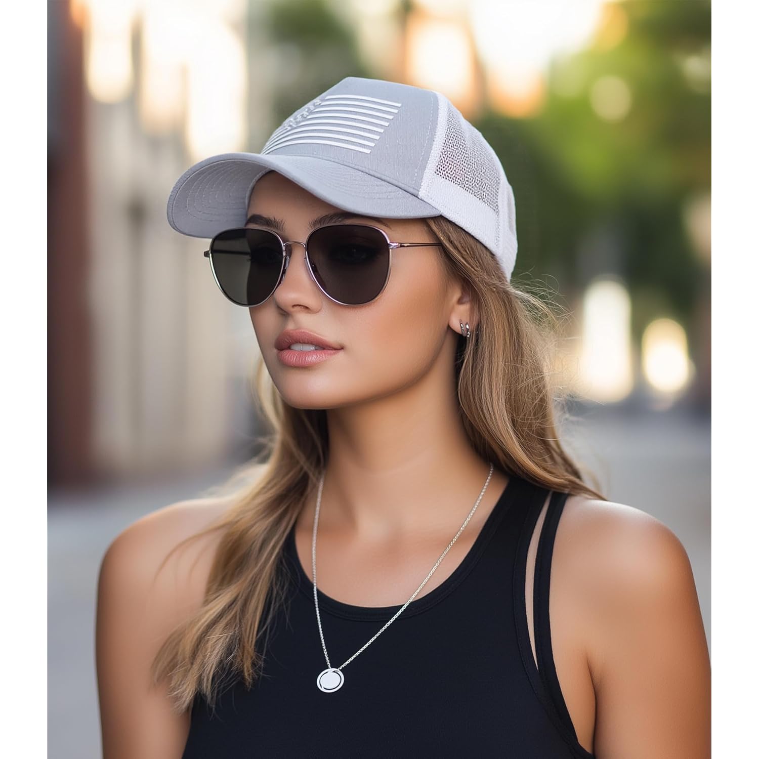 American Flag Trucker Hat Baseball Cap Snapback Fitted Hats for Men Women Snap Closure Design Breathable Mesh Side Durable