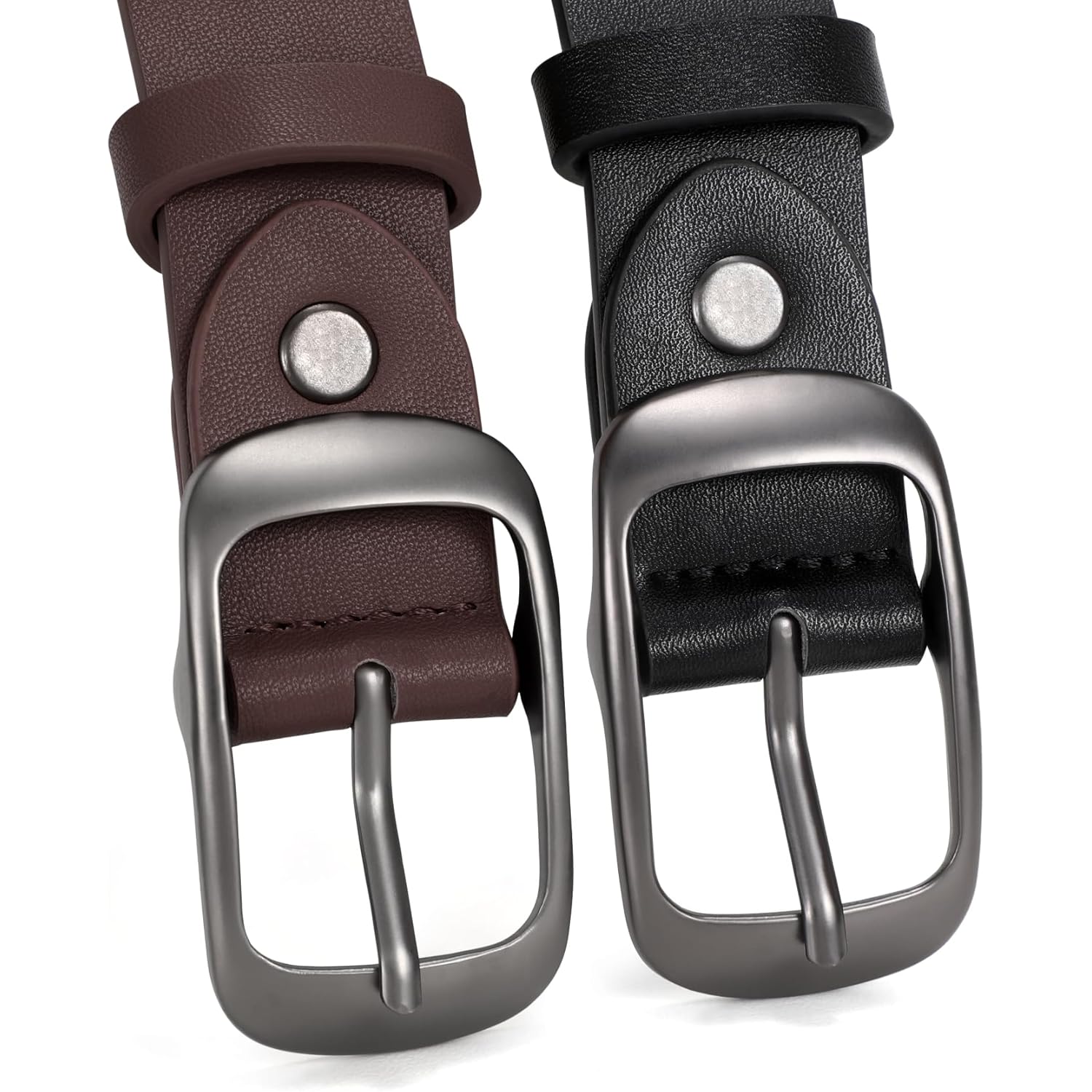 XZQTIVE 2 Pack Women Plus Size Leather Belts Fashion Cowhide Waist Belt with Solid Pin Buckle for Jeans Pants Dress