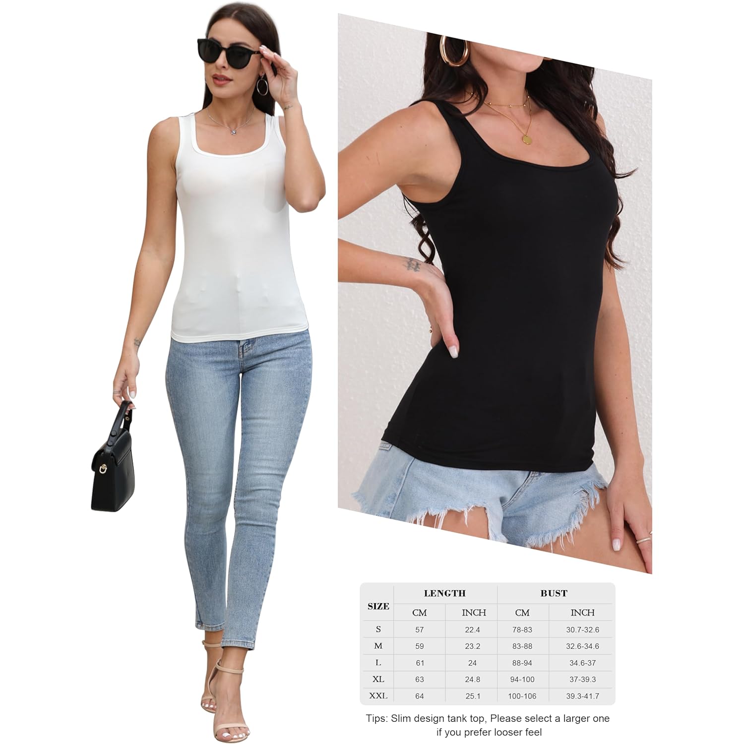 BQTQ 5 Pack Women's Tank Tops Square Neck Sleeveless Ladies Tank Top Undershirts
