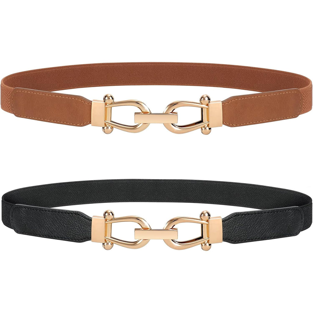 JASGOOD Women Stretchy Waist Belt Retro Elastic Skinny Belt for Ladies with Gold Buckle