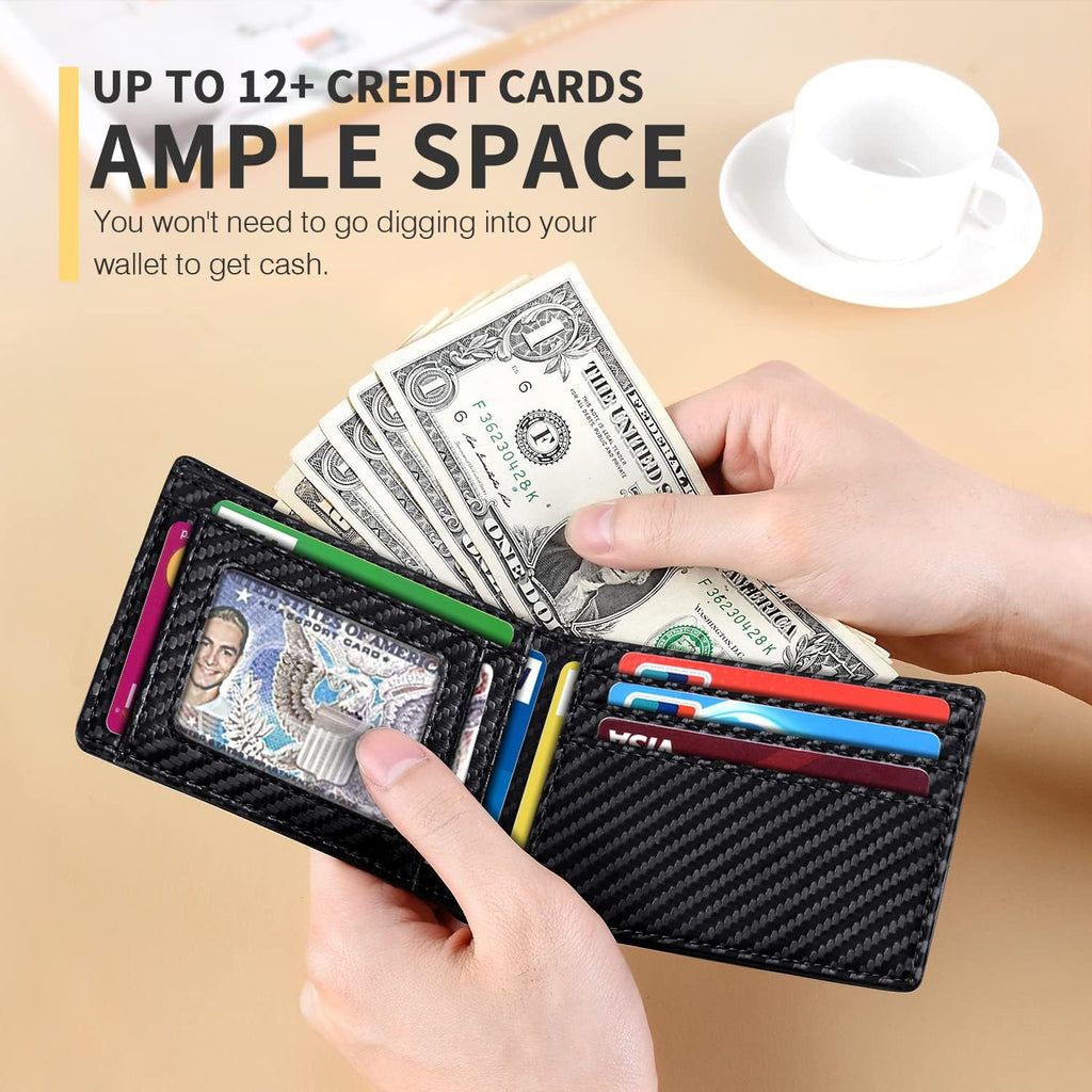 Wallet for Men Slim 11 Credit Card Holder Slots Leather RFID Blocking Small Thin Men's Wallet Bifold Minimalist Front Pocket Large Capacity Gift Box
