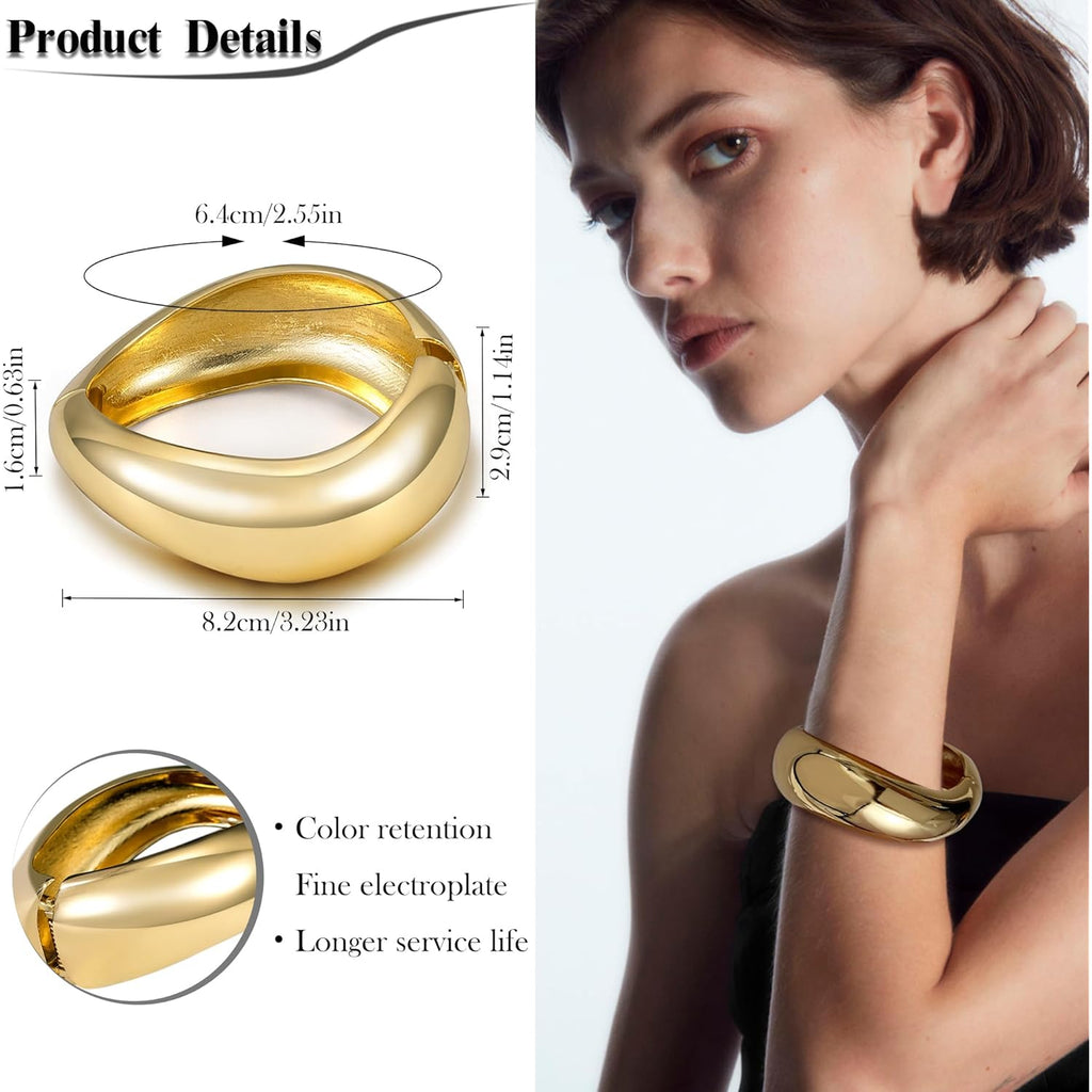 4 Pcs Women Gold Silver Cuff Bracelet Hinged Design Bracelet Trendy Chunky Cuff Bangle Thick Gold Silver Bracelets for Women