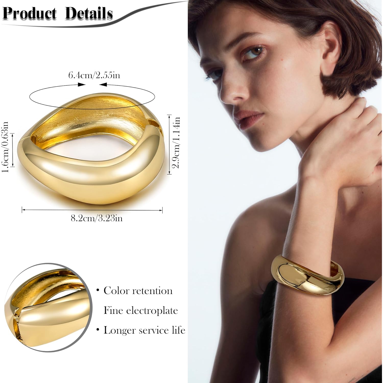 4 Pcs Women Gold Silver Cuff Bracelet Hinged Design Bracelet Trendy Chunky Cuff Bangle Thick Gold Silver Bracelets for Women
