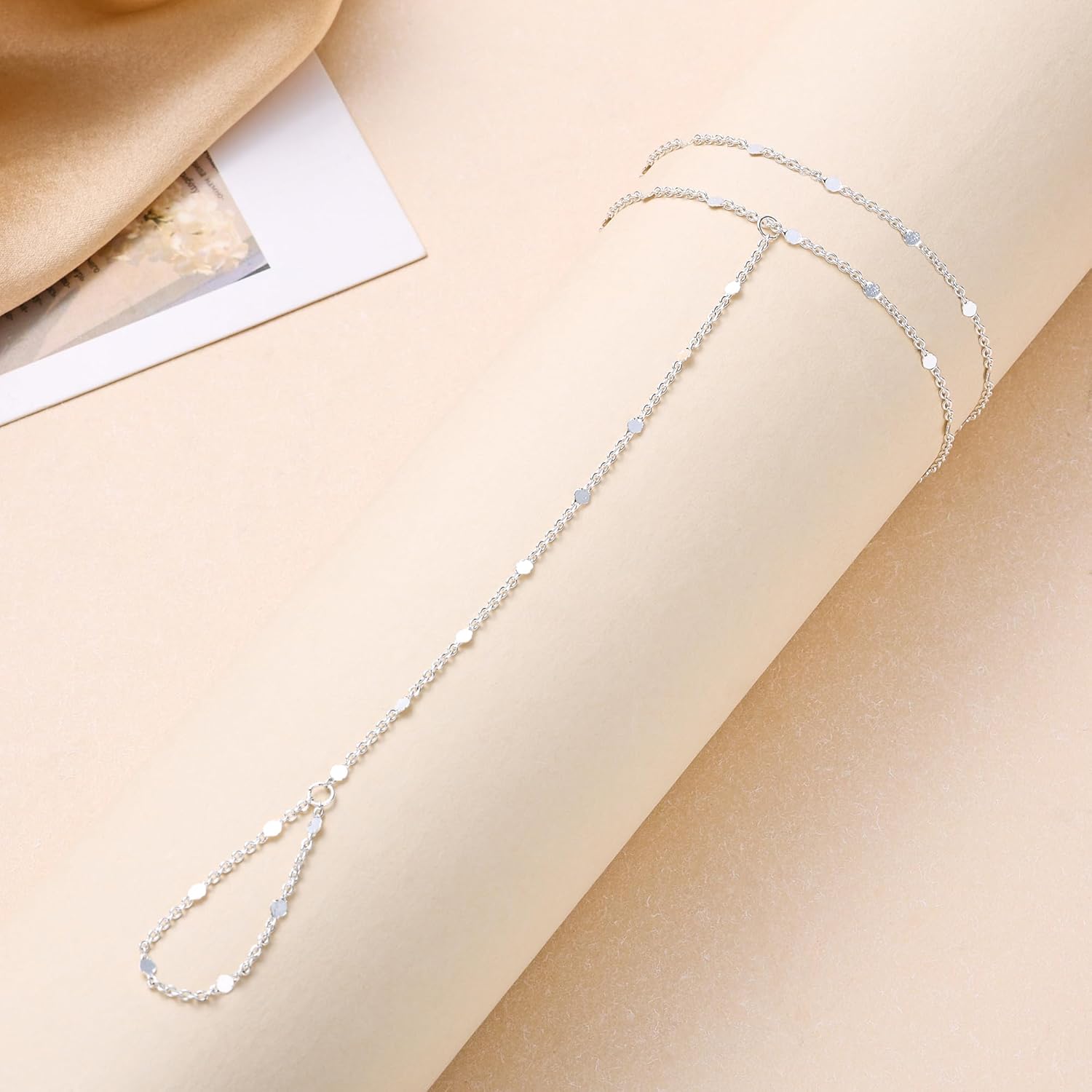 Moodear Sterling Silver Dainty Ring Bracelet Hand Chain for Women - 14K Gold Plated/Sterling Silver Layered Adjustable Satellite Bead Paperclip Dot CZ Link Hand Chain Bracelets Non Tarnish Trendy Jewelry Gift