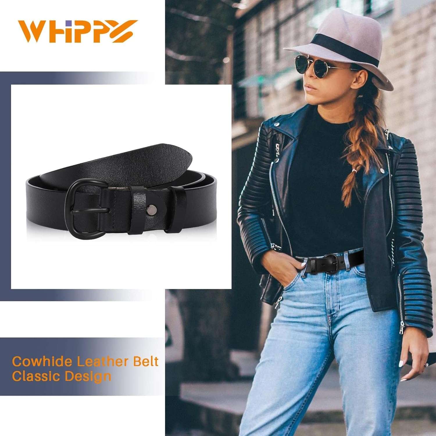 WHIPPY Women Leather Belt for Jeans Pants Dresses Black Ladies Waist Belt with Pin Buckle