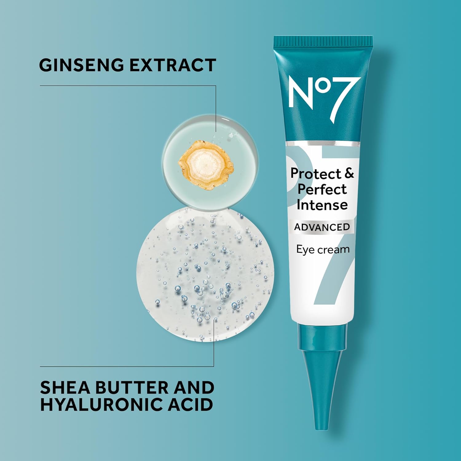 No7 Protect & Perfect Eye Cream - Intense Advanced Under Eye Cream for Dark Circles - Enriched with Hydrating Hyaluronic Acid and Nourishing Shea Butter to Revive Tired-Looking Eyes (0.5 Fl Oz)