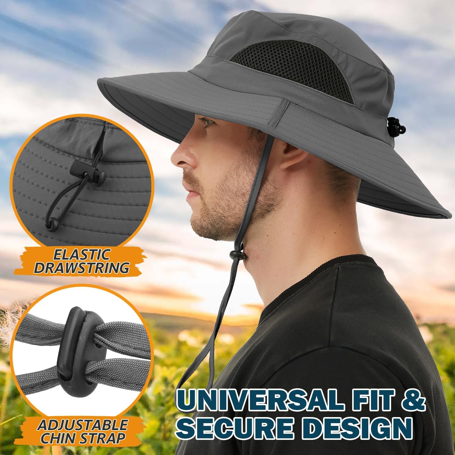 EINSKEY Wide Brim Sun Hat, UPF 50+ UV Protection Waterproof Packable Bucket Hat for Men & Women, Fishing Hiking Beach Garden