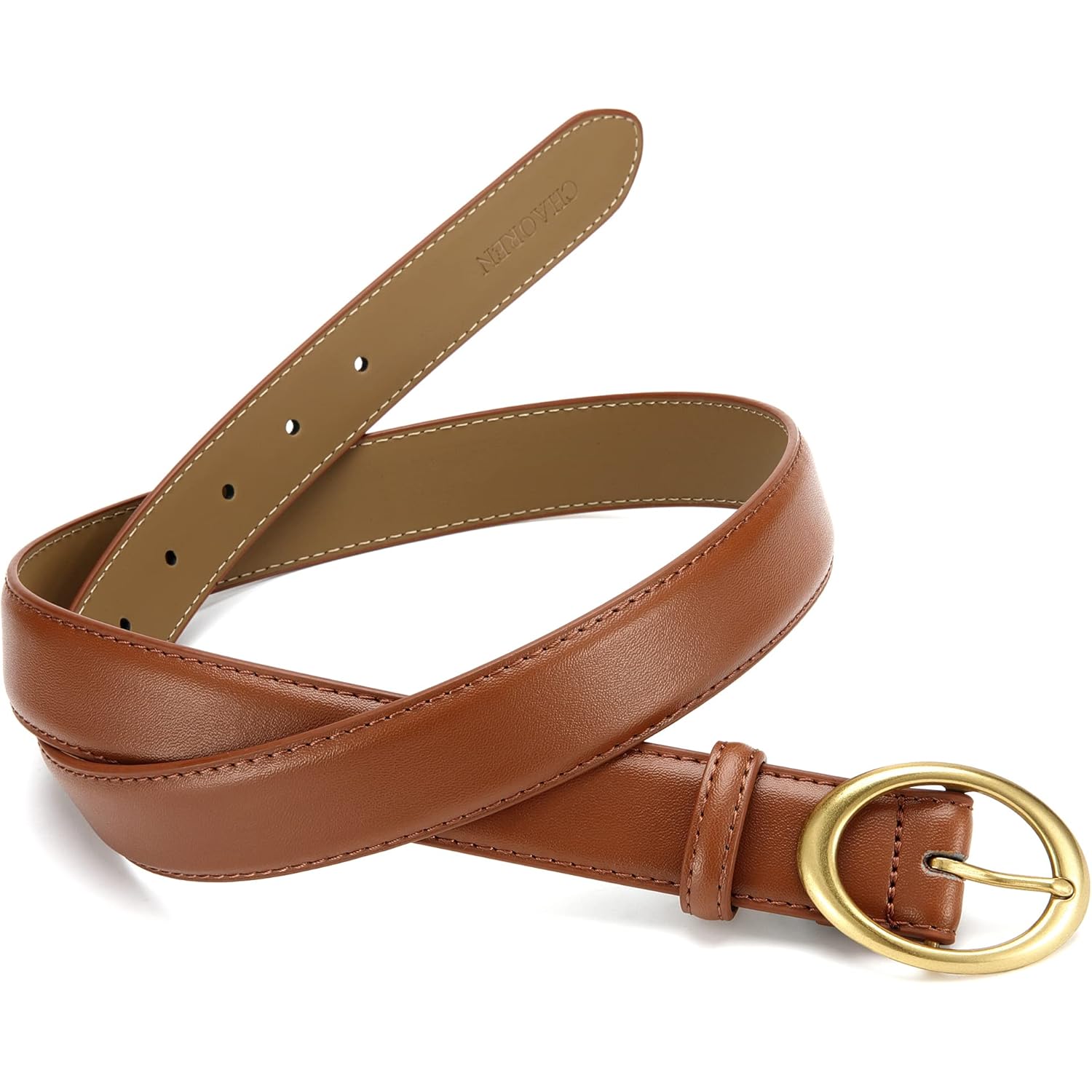 Womens Belt - CR Leather Belt Women Casual for Jeans Pants Dress - Belts with Gold Buckle for Women Fashion