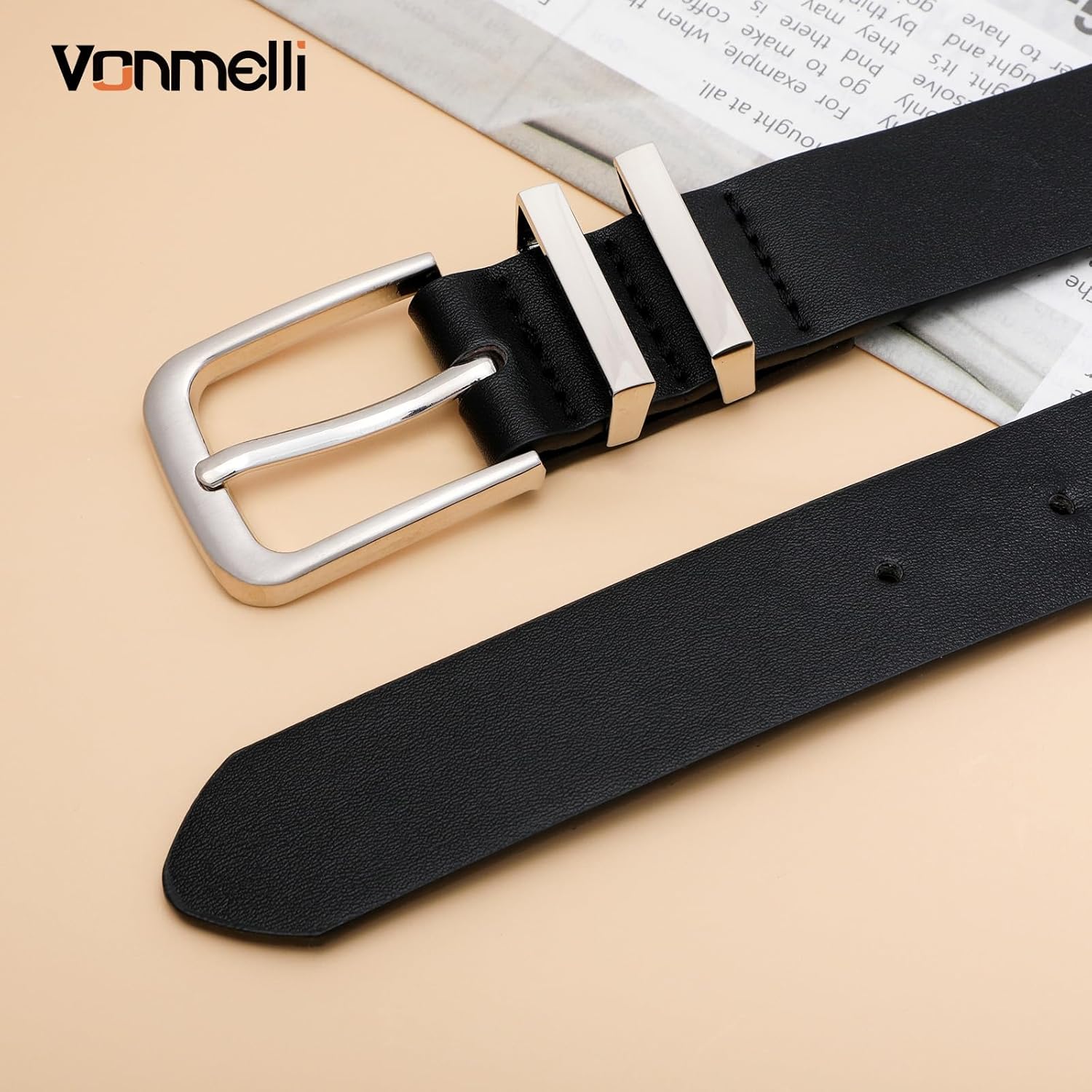 VONMELLI Women's Soft Faux Leather Belt for Jeans Pants Dress Fashion Ladies Waist Belt with Gold/Silvery Buckle