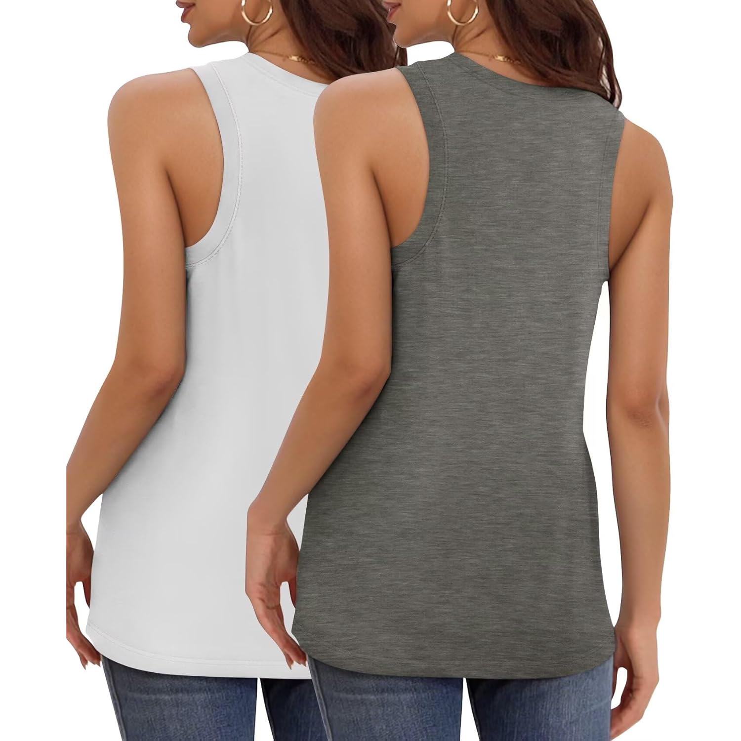 KKJ 2 Pack Womens Tank Tops Summer V Neck Sleeveless Loose Casual Blouses Beach Vacation Outfits Shirt Spring Trendy Clothes