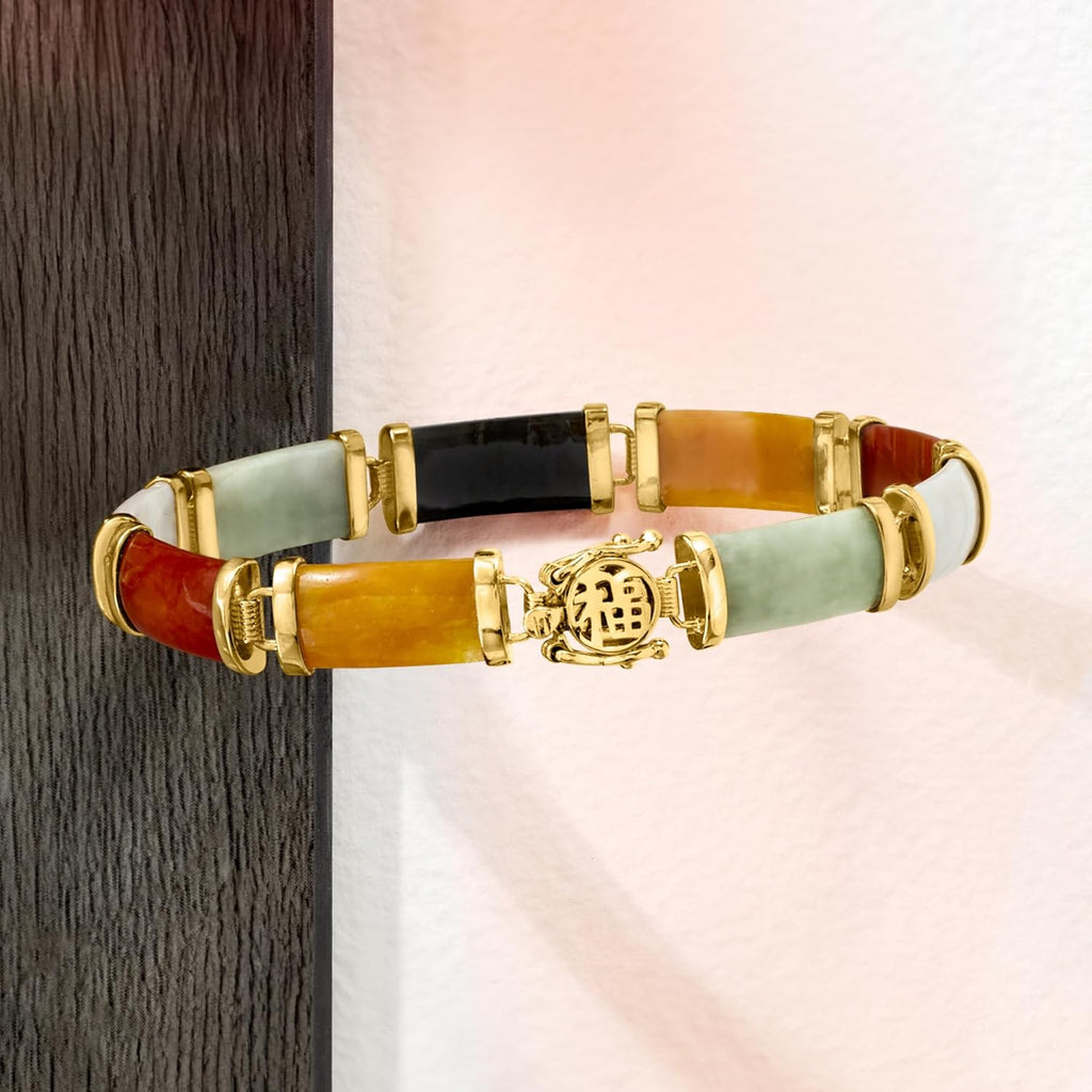 Ross-Simons Good Fortune Jade Bracelet in 18kt Gold Over Sterling