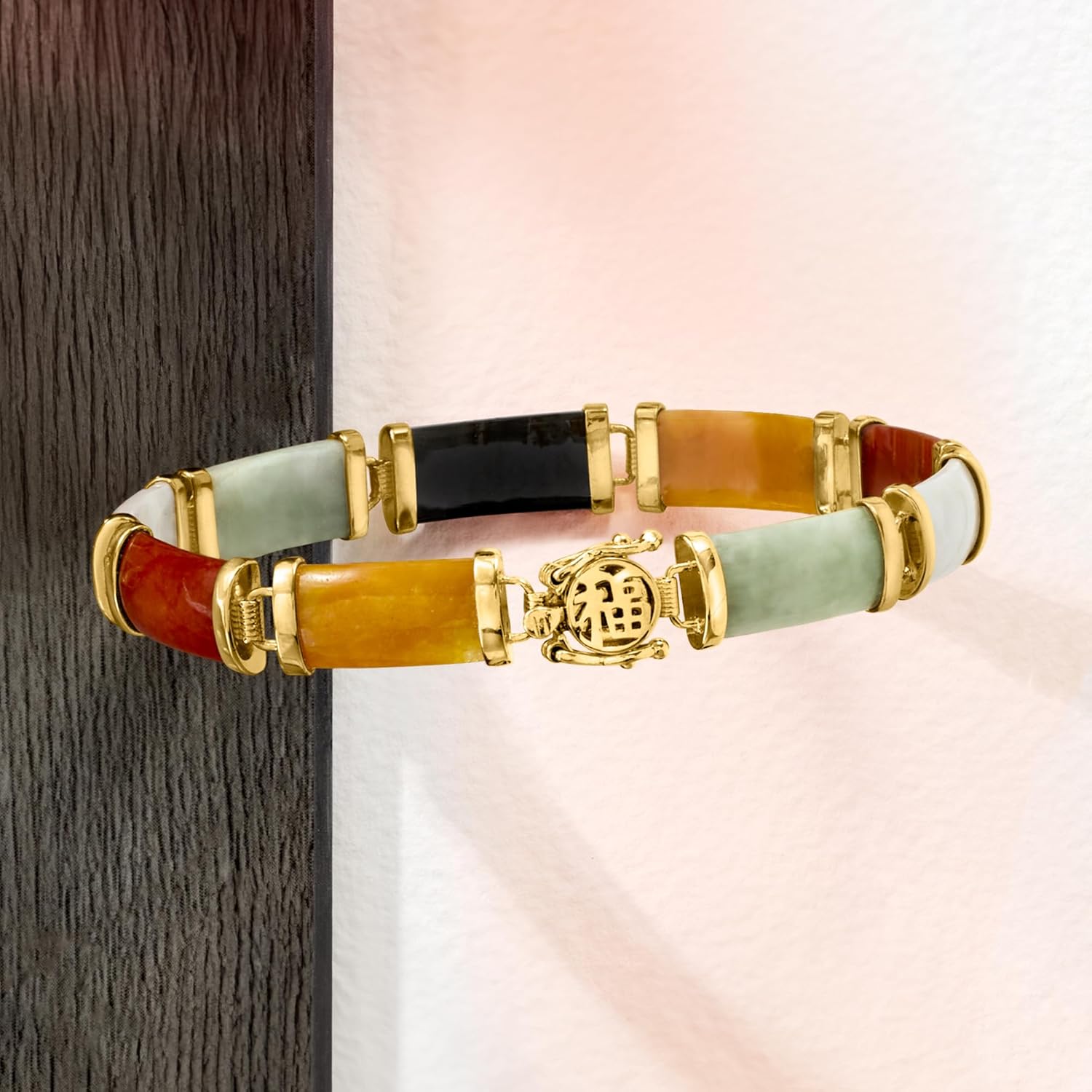 Ross-Simons Good Fortune Jade Bracelet in 18kt Gold Over Sterling