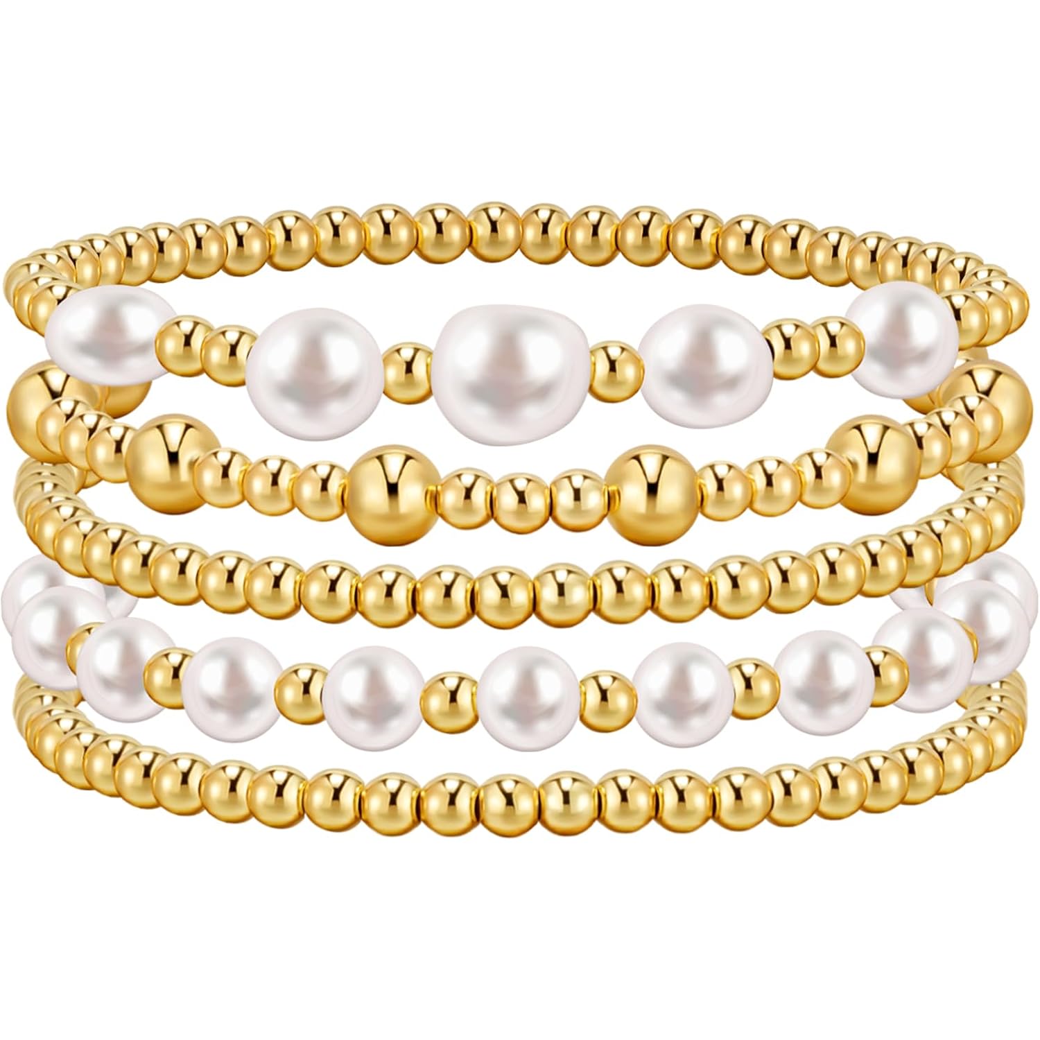 adoyi Gold Bracelets for Women Beaded Bracelet 14K Gold Plated Bracelet Stack Strand Stretch Bead Ball Bracelet Set Stackable Bracelet Adjustable Bracelet Set Jewelry for Gifts