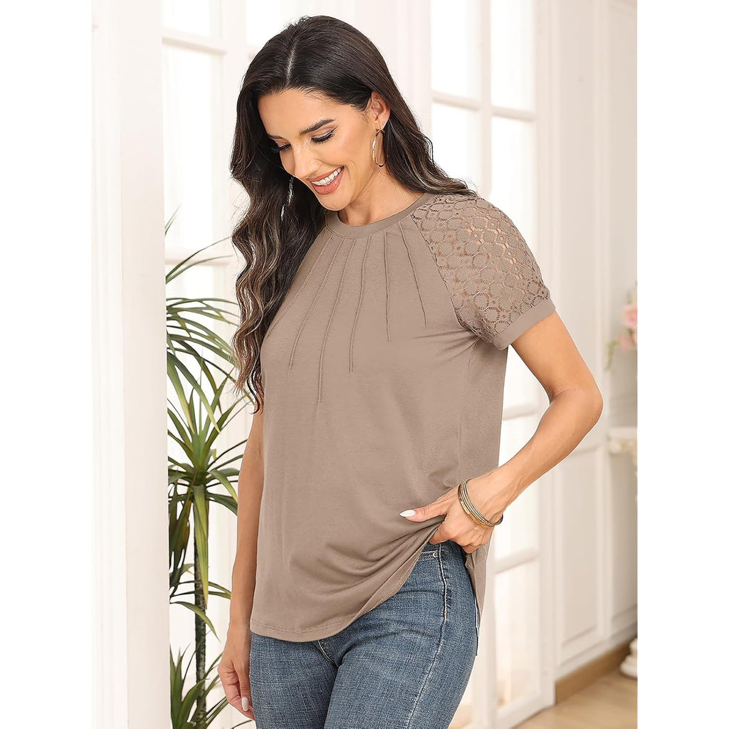 AUTOMET Womens Summer Tops Spring Shirts Trendy Vacation Outfits Short Sleeve Business Tshirts Fashion Casual Blouses