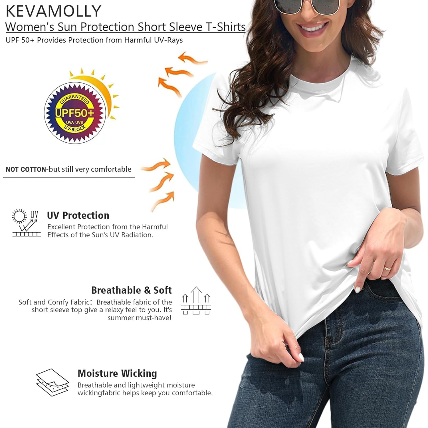 KevaMolly Basic T Shirts for Women UPF 50+ Short Sleeve Casual Summer Tops Trendy Solid Loose Fit Tshirt
