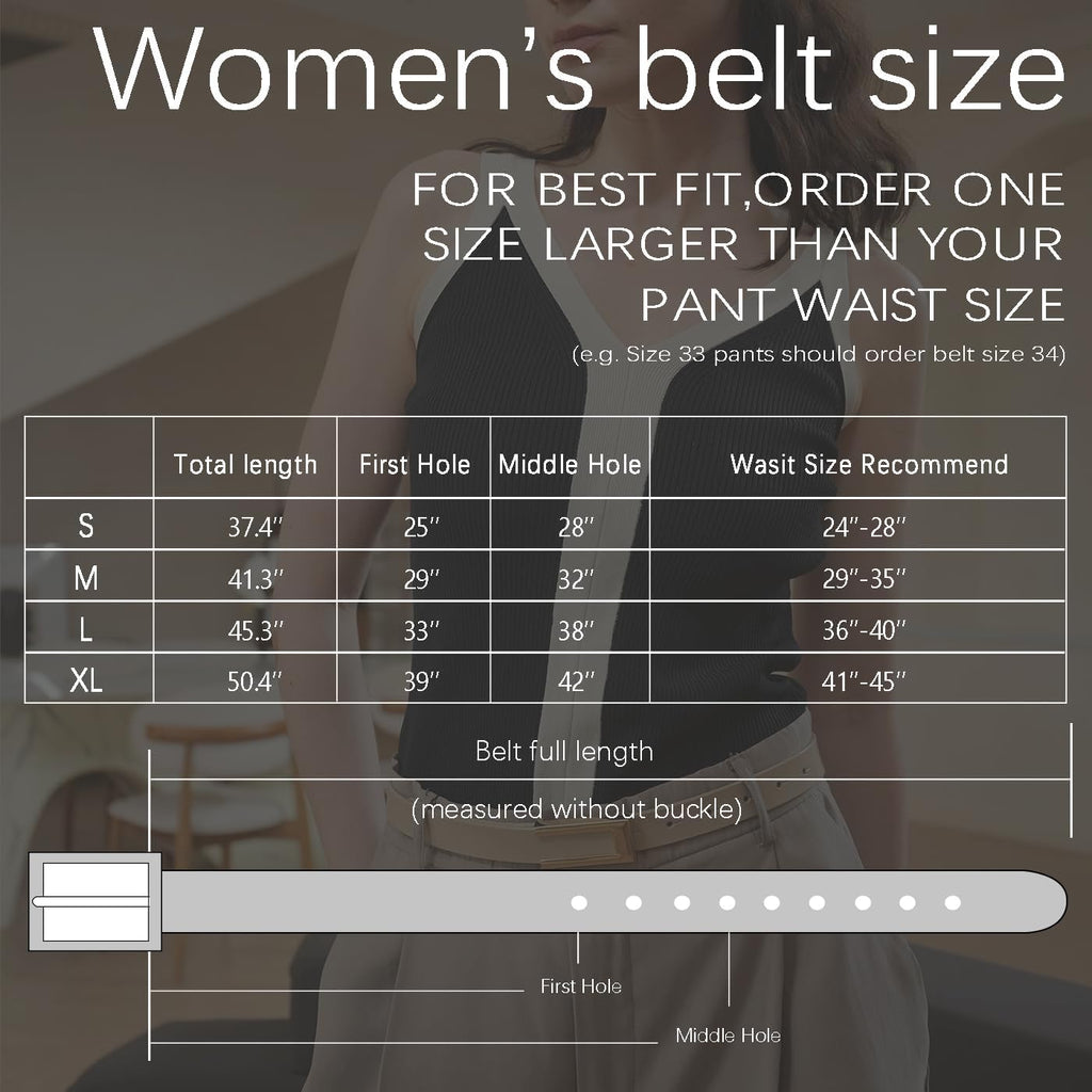 Womens Leather Belt Skinny Waist Belt for Dresses Jeans Pants with Gold Buckle