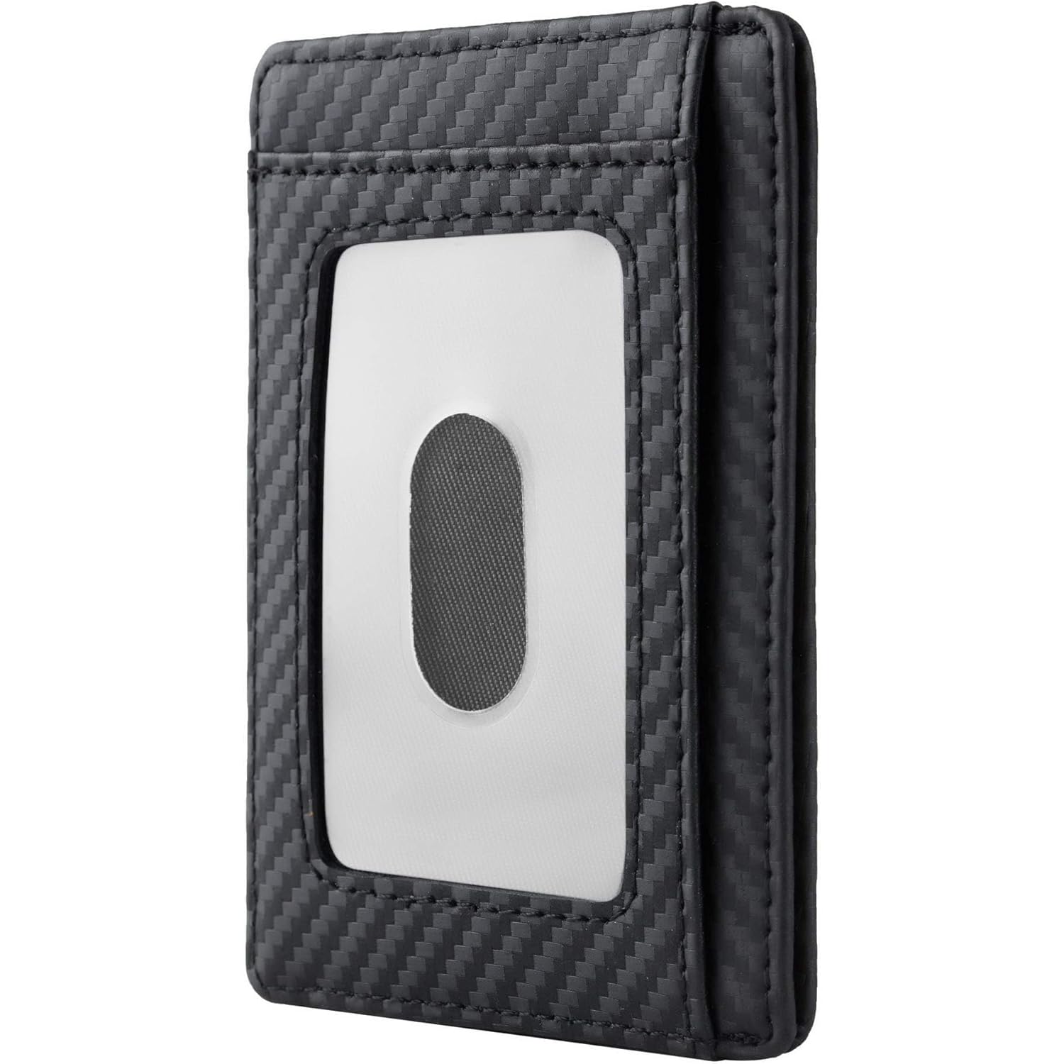Travelambo Front Pocket Minimalist Leather Slim Wallet RFID Blocking Carbon Fiber Texture
