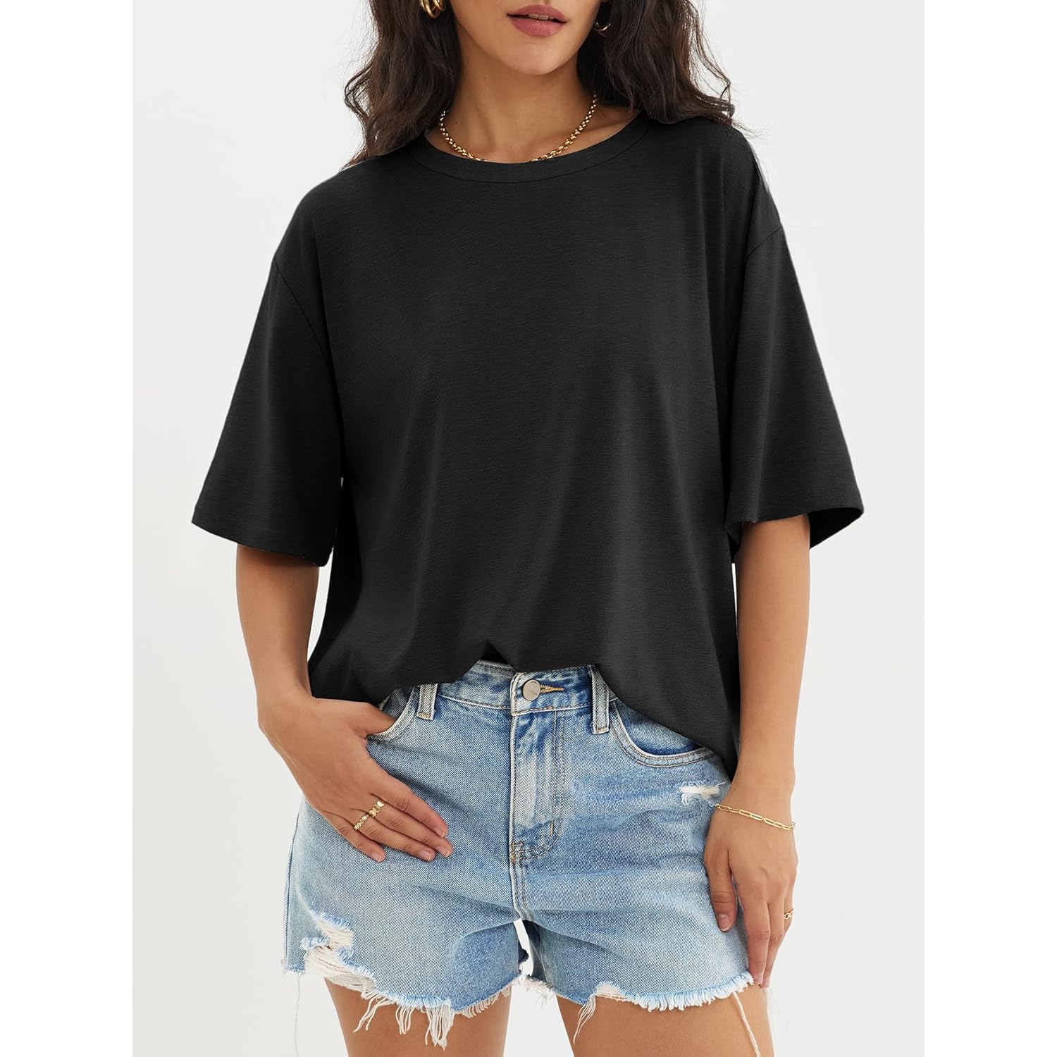 ATHMILE Womens Oversized T Shirts Loose Fit Crewneck Short Sleeve Tops Summer Casual Blouse Y2K 2025 Basic Tee Beach