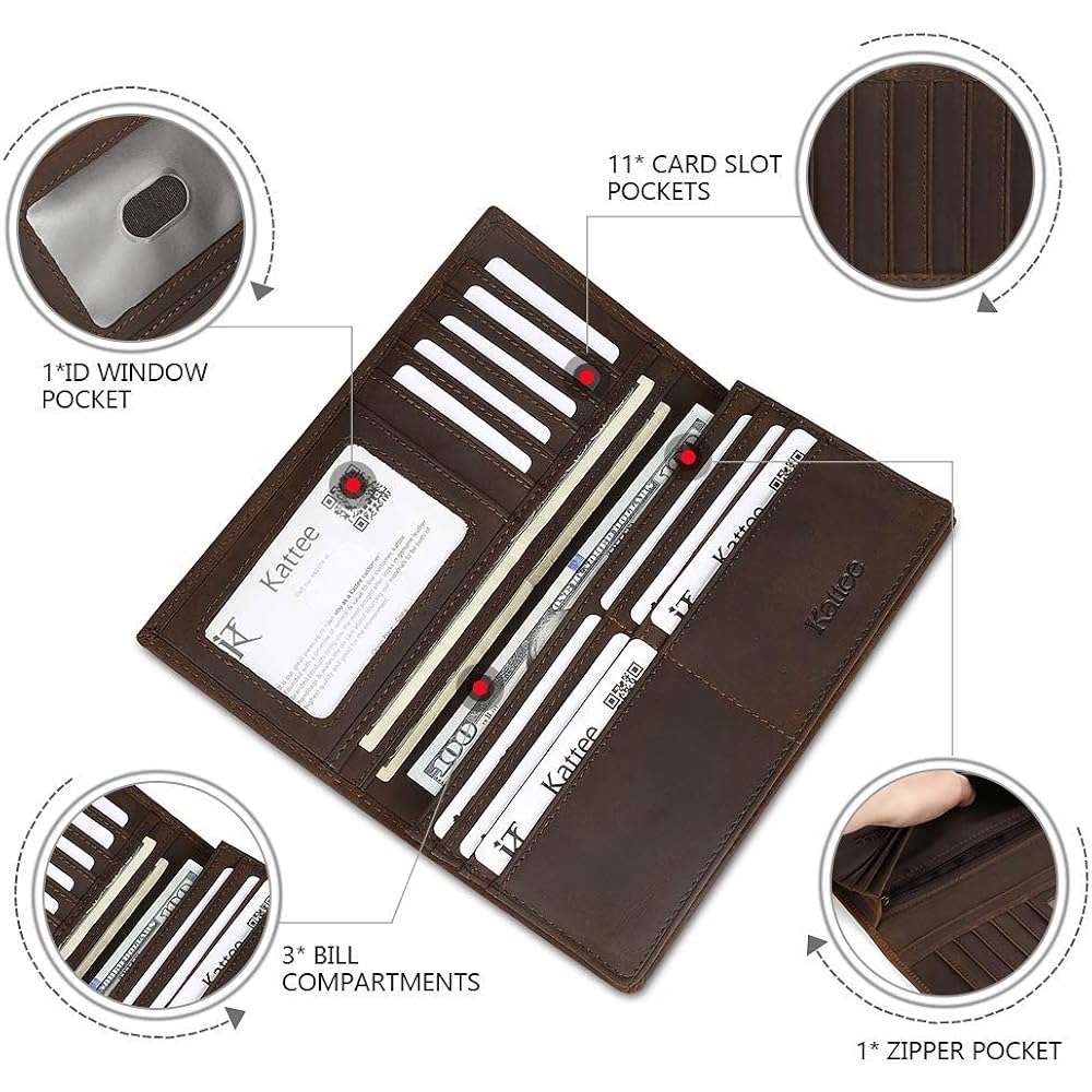 Kattee Men's Vintage Genuine Leather Long Wallet for Checkbook Credit Cards