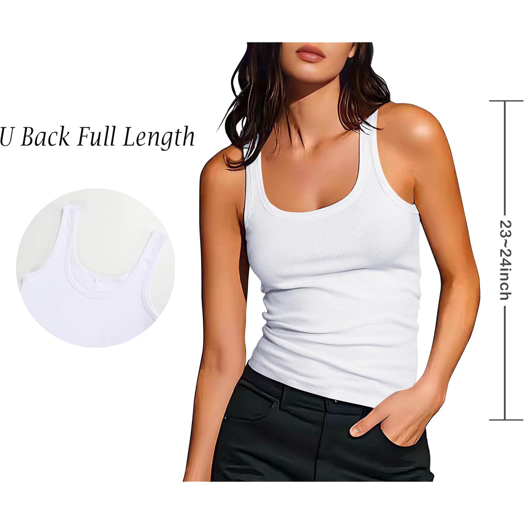 Artfish Women's Sleeveless Cotton Fitted Tank Top Form Fitting Scoop Neck Ribbed Knit Basic Cami Shirts