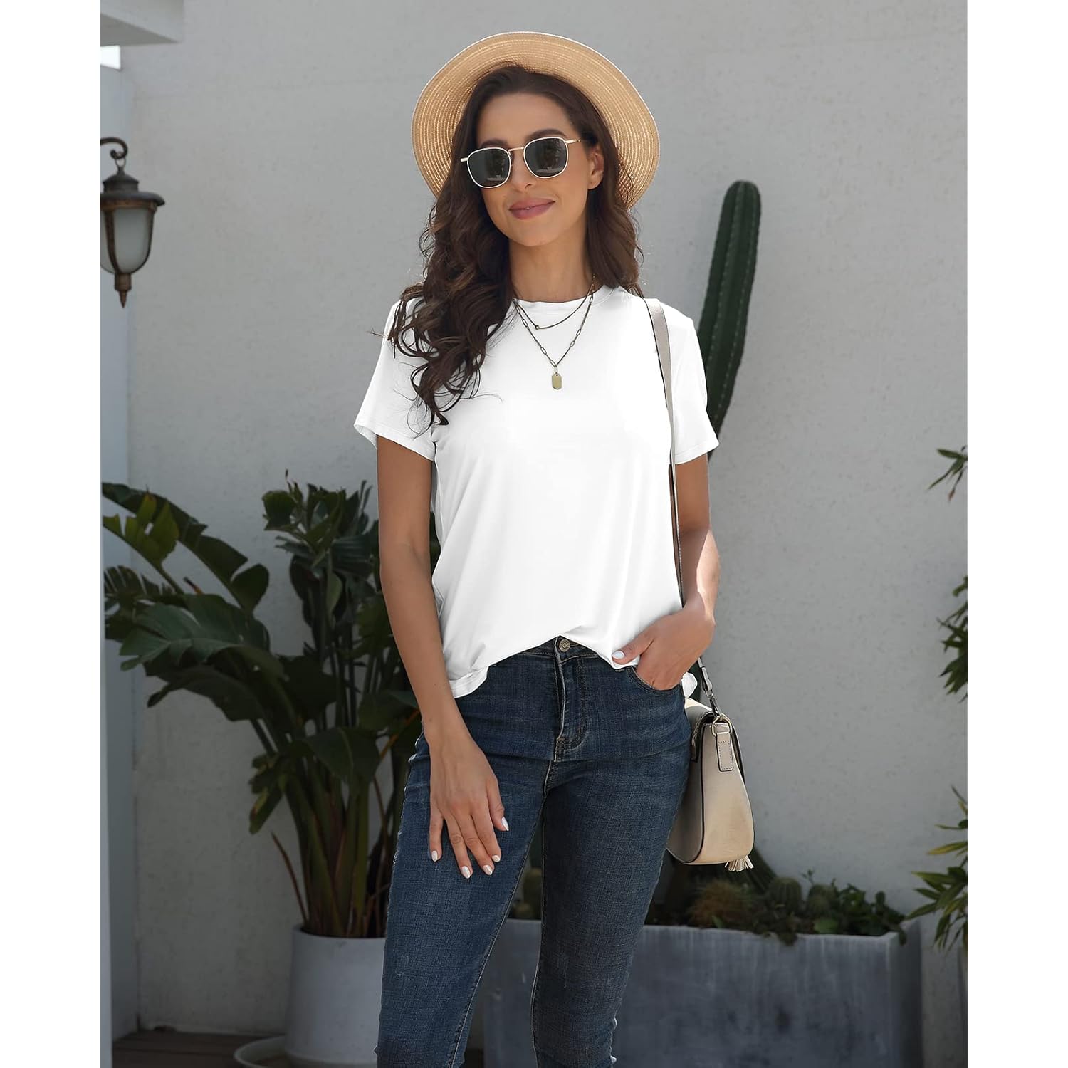 KevaMolly Basic T Shirts for Women UPF 50+ Short Sleeve Casual Summer Tops Trendy Solid Loose Fit Tshirt