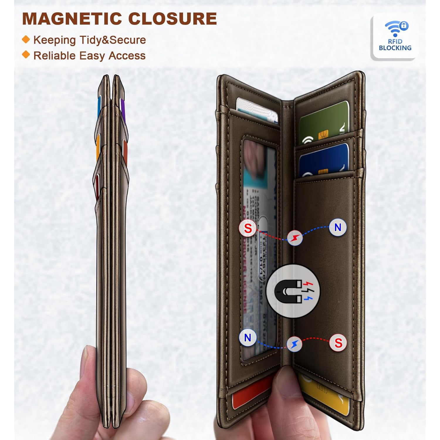 BULLIANT Slim Wallet For Men 12Cards,Easy Leather Wallet Card Holder Money Clip With Simplified Bill Folder&Magnetic Closure -RFID Blocking