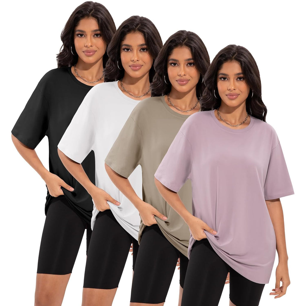 3/4 Pack Oversized Tshirts for Women, Loose Fit Crew Neck Summer Baggy Tops Workout Tees Plus Size T Shirts