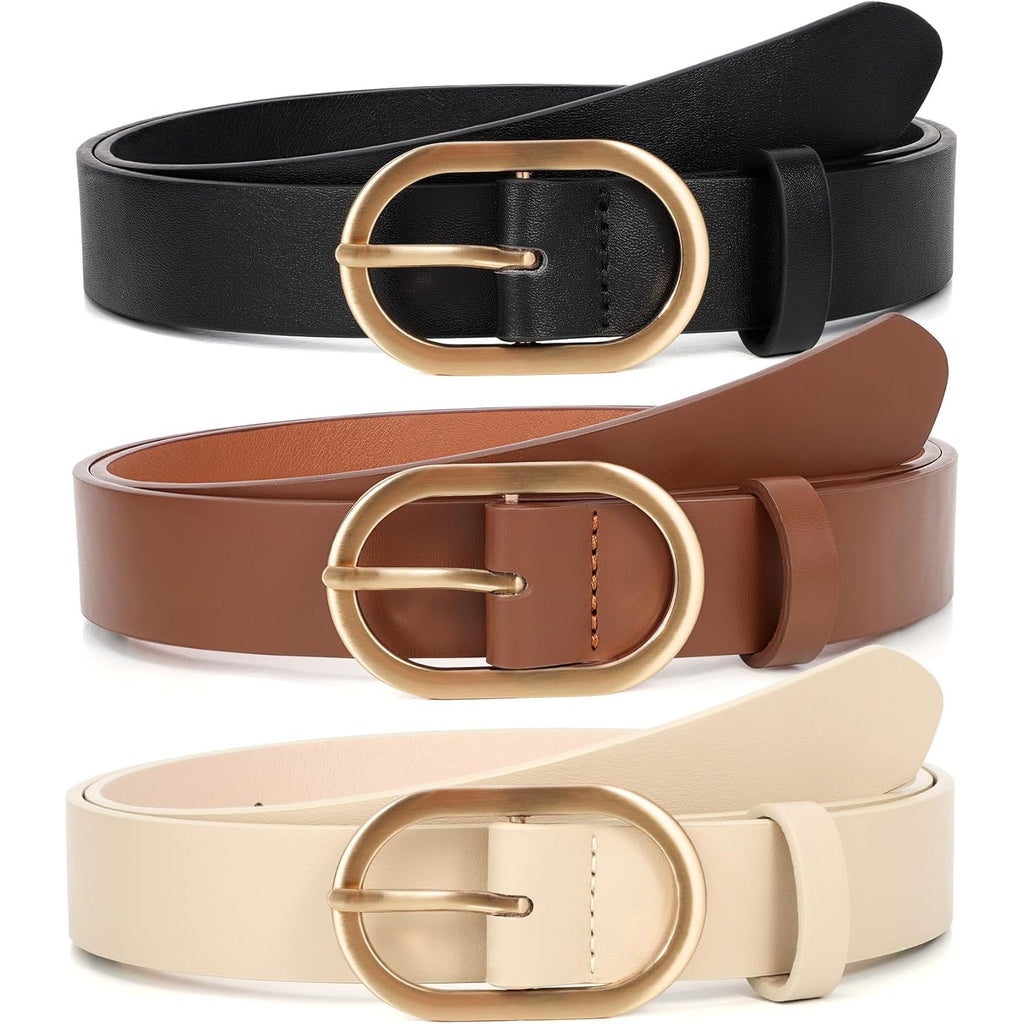 XZQTIVE 3 Pack Plus Size Women's Leather Belts for Jeans Pants Dress Fashion Gold Buckle Ladies Waist Belt