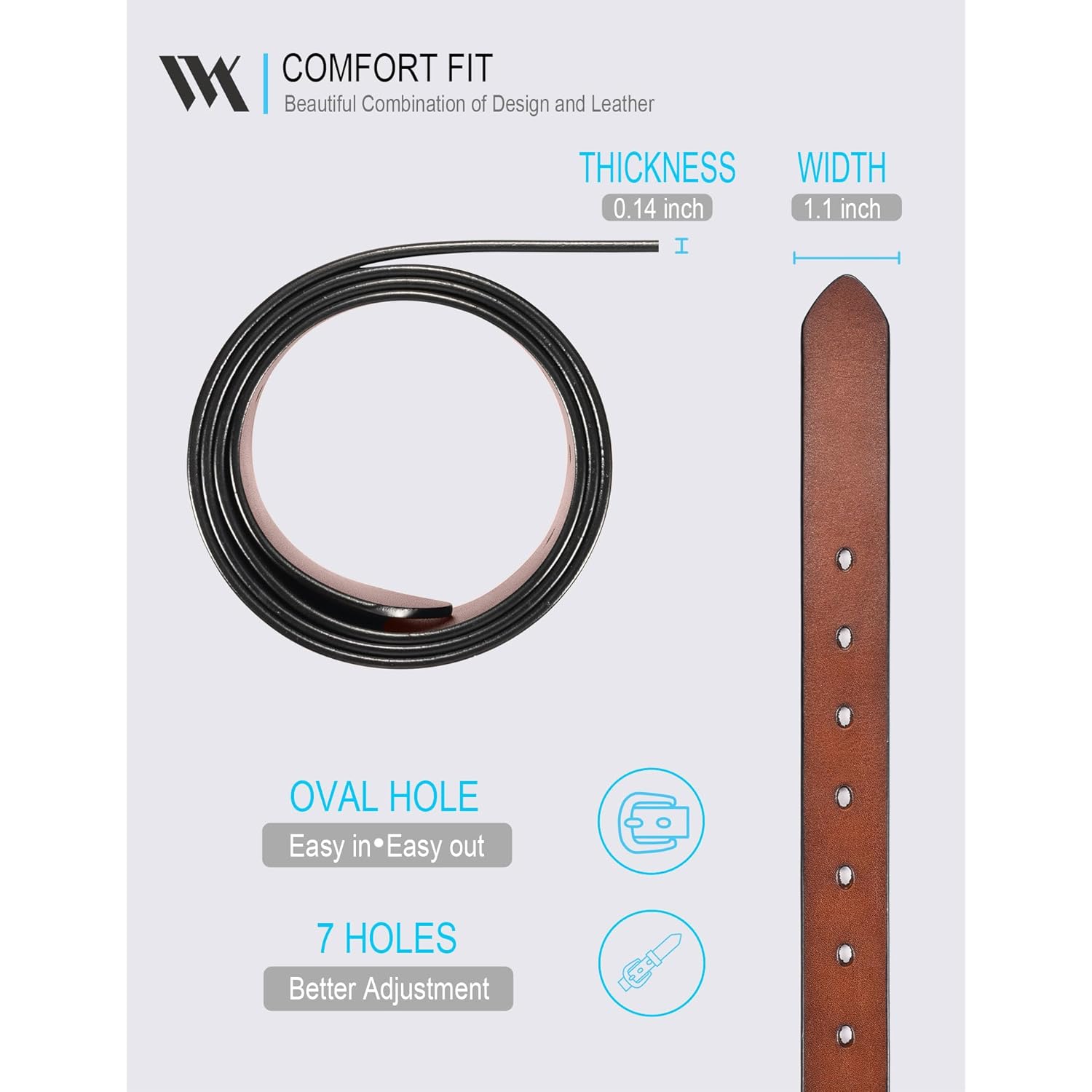 WOLFANT Womens Belts for Jeans,1.1" Fashion Ladies Belt with Gold Buckle,100% Italian Full Grain Real Solid Leather
