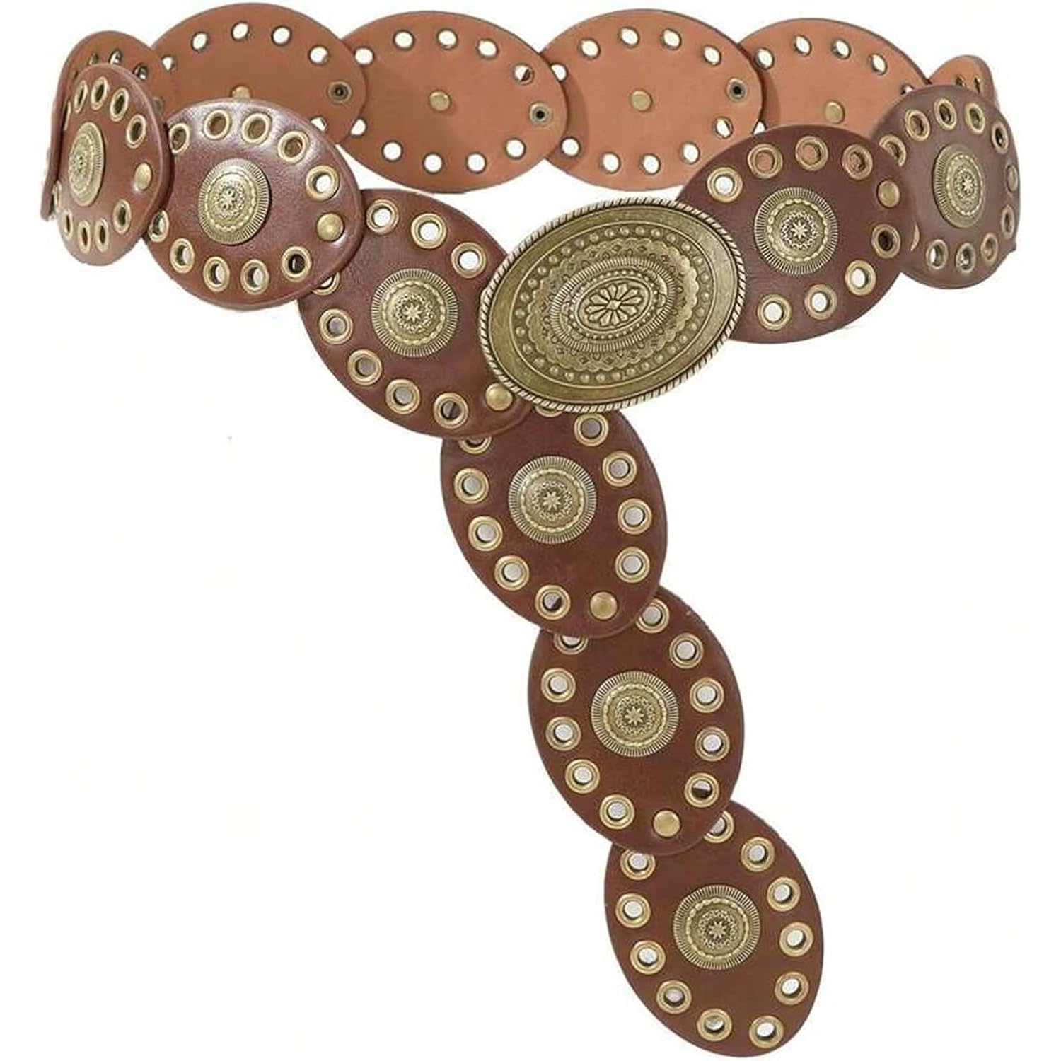 INOGIH Womens Wide Western Cowboy Disc Belt Vintage Cowgirl Concho Leather Belts Boho Style for Jeans Dress Skirt