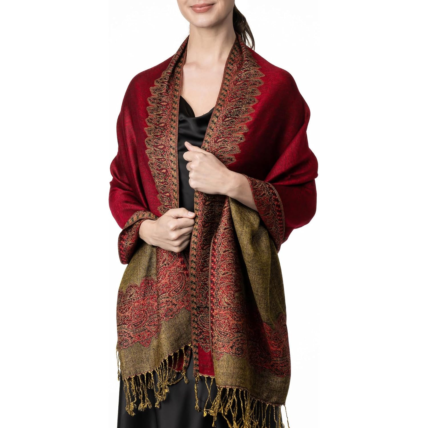 Achillea Big Paisley Pashmina Shawl Wrap for Women – Elegant Scarf for Weddings, Evening Dresses, Festivals & Daily Wear