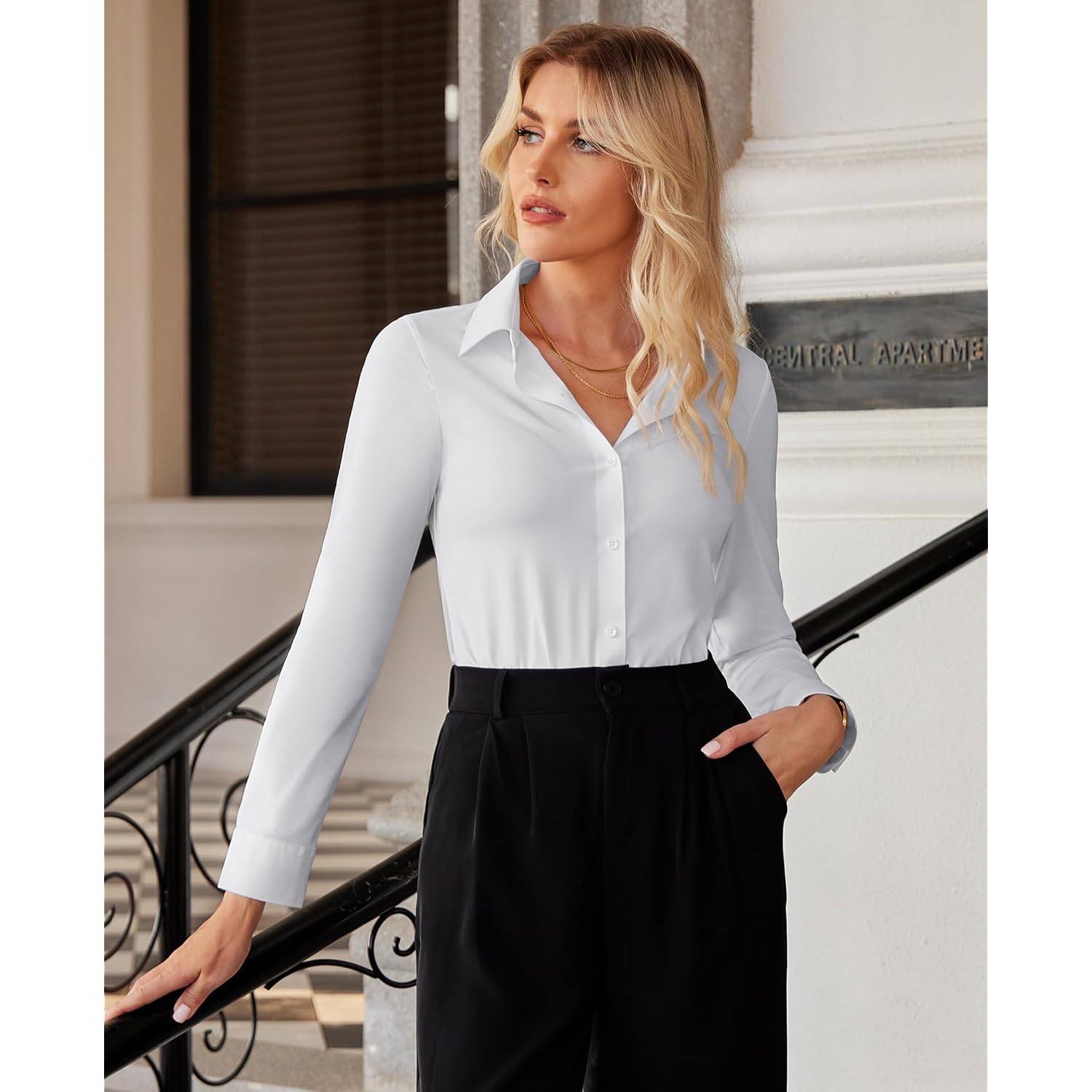 siliteelon Button Down Shirts for Women Slim fit Long Sleeve Stretch Dress Shirts Work Shirt Wrinkle Free Office Blouses