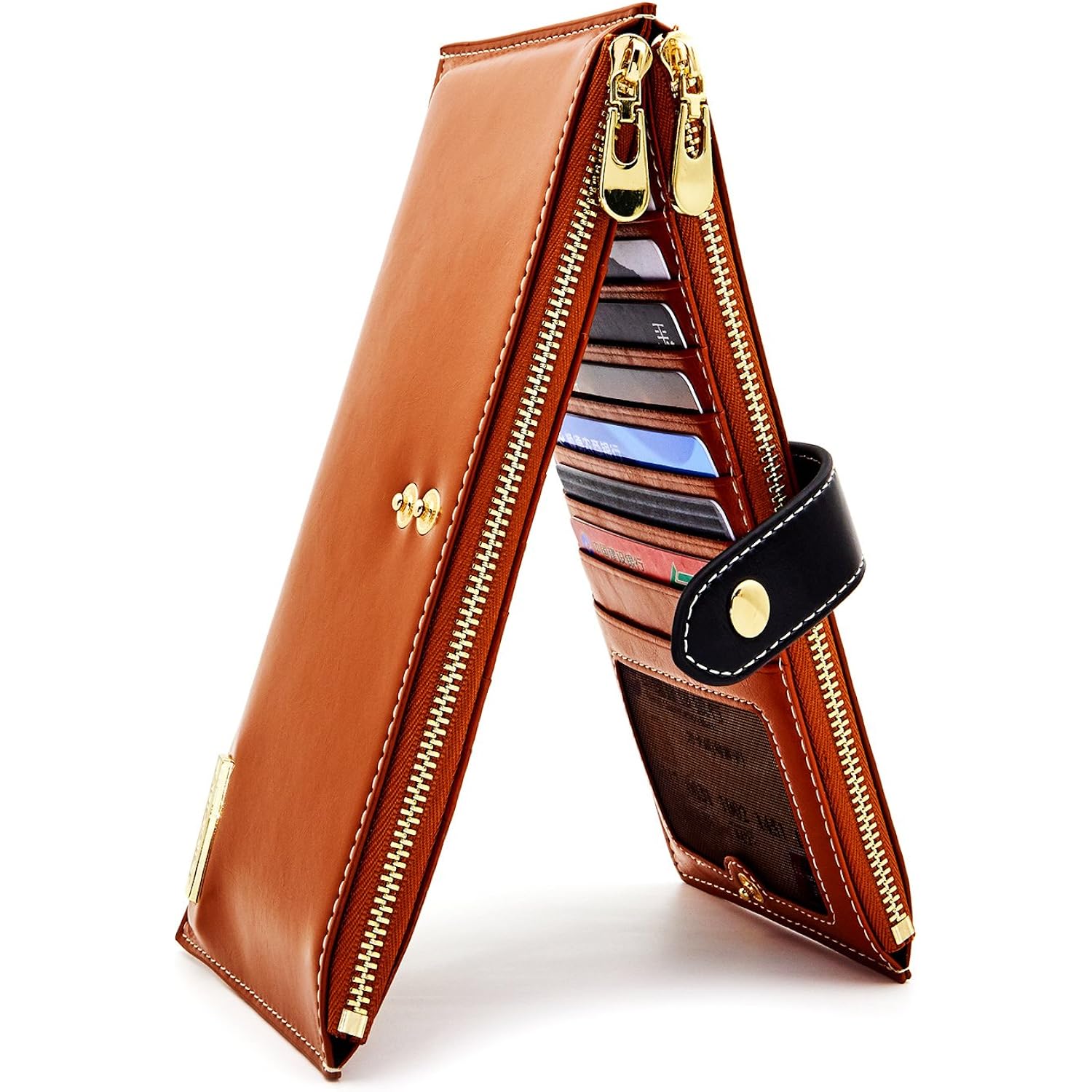 ANDOILT Women's Genuine Leather Wallet RFID Blocking Credit Card Holder Zipper Purse Cell Phone Handbag
