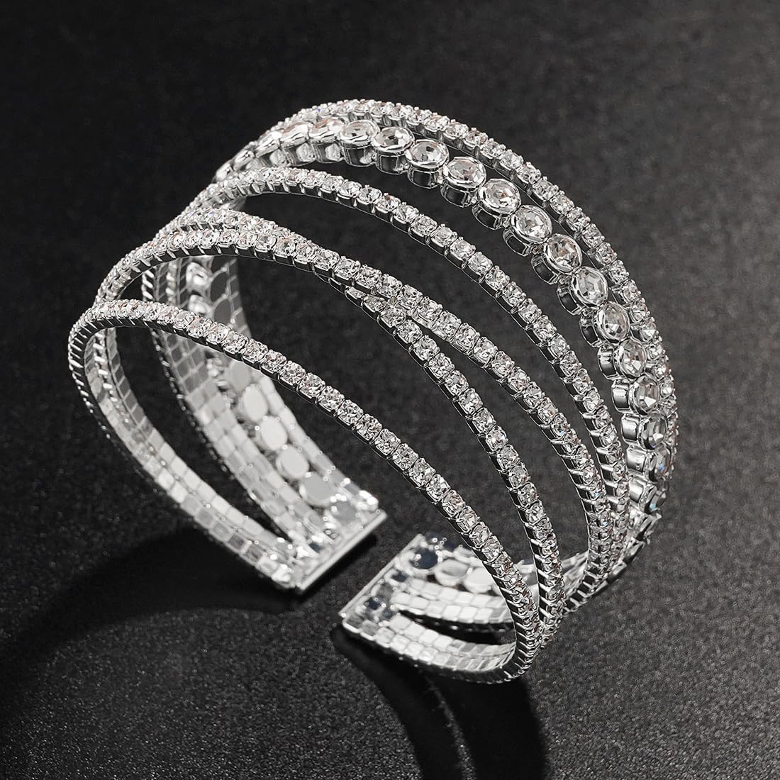 Suyi Rhinestone Bracelet for Women Silver Multilayer Cuff Bracelet Craystal Braidal Bracelets