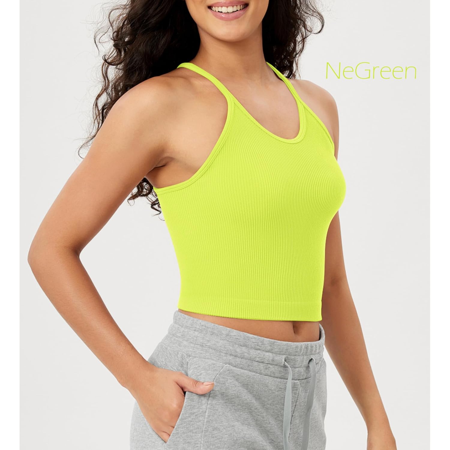 ODODOS Women's Crop 3-Pack Seamless Rib-Knit Camisole Crop Tank Tops