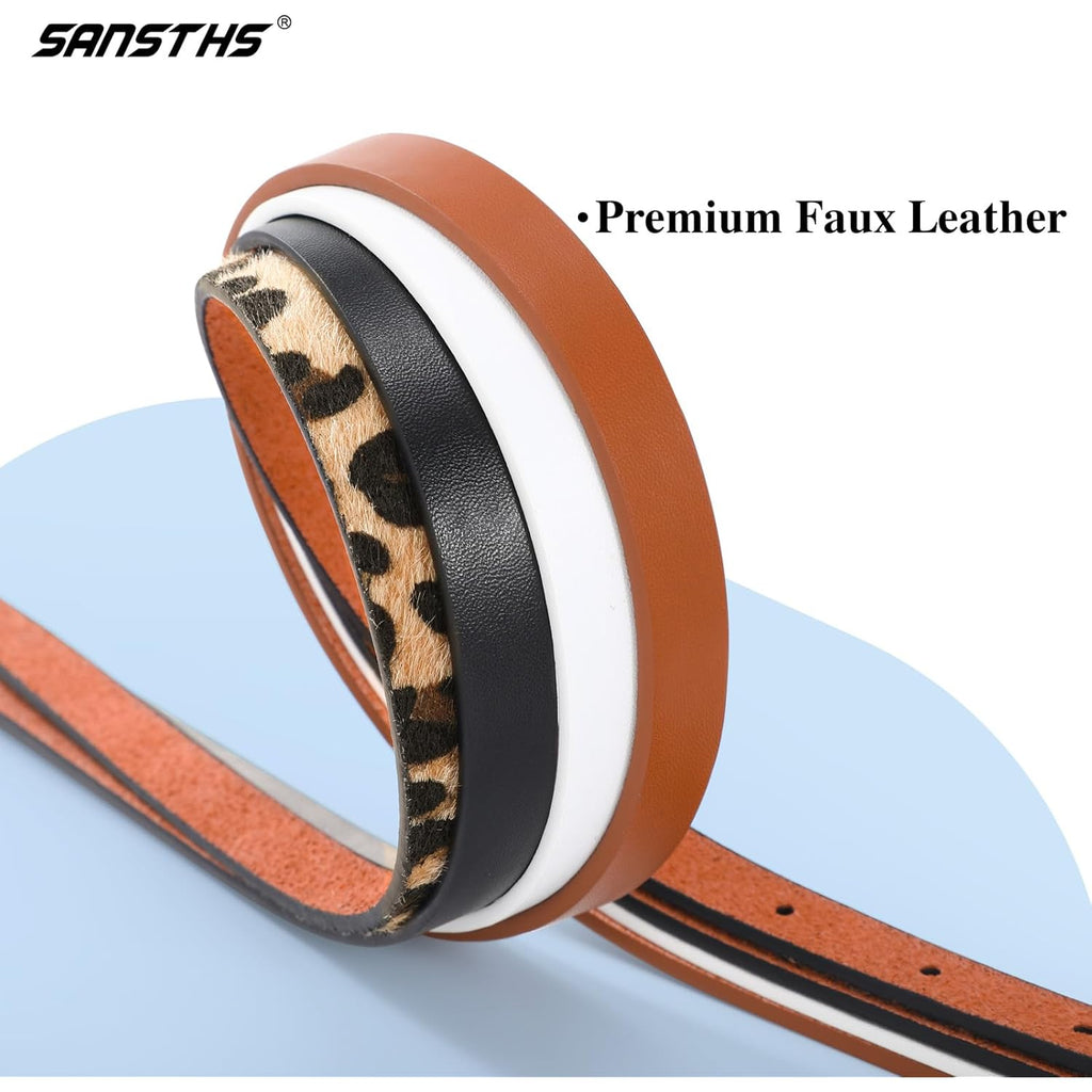 SANSTHS 4 Pack Women Thin Belts for Jeans Dresses Coats Skinny Women Belt with Gold Alloy Buckle