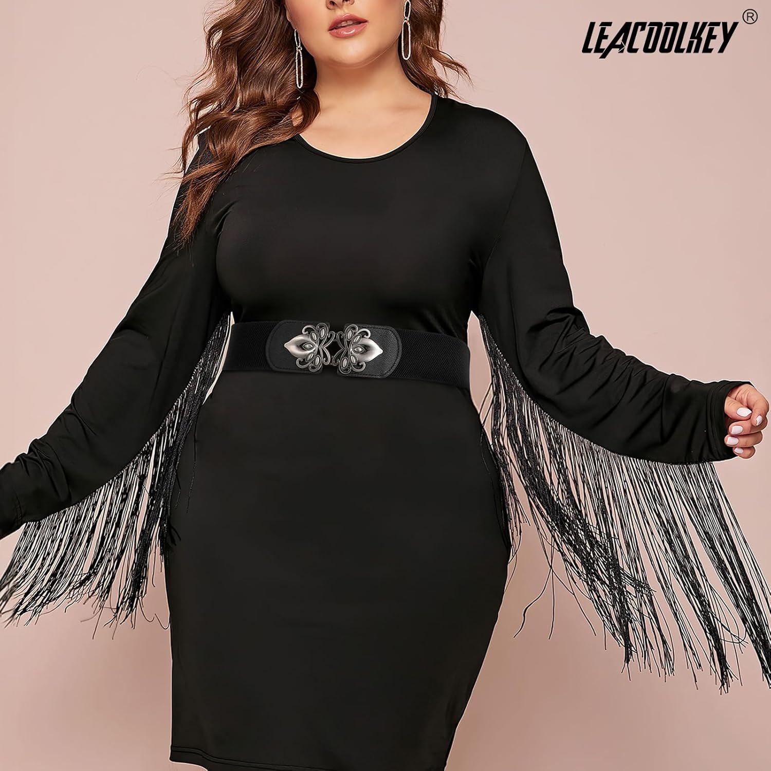 LEACOOLKEY 4 Pack Women Wide Elastic Waist Belt for Dress Plus Size Vintage Stretch Cinch Belt Retro Buckle 2.36" Width
