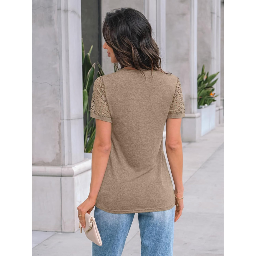 AUTOMET Women's Short Sleeve Shirts Dressy Lace Summer Tops 2025 Spring Trendy Casual T-Shirts Cute Work Outfits Blouses