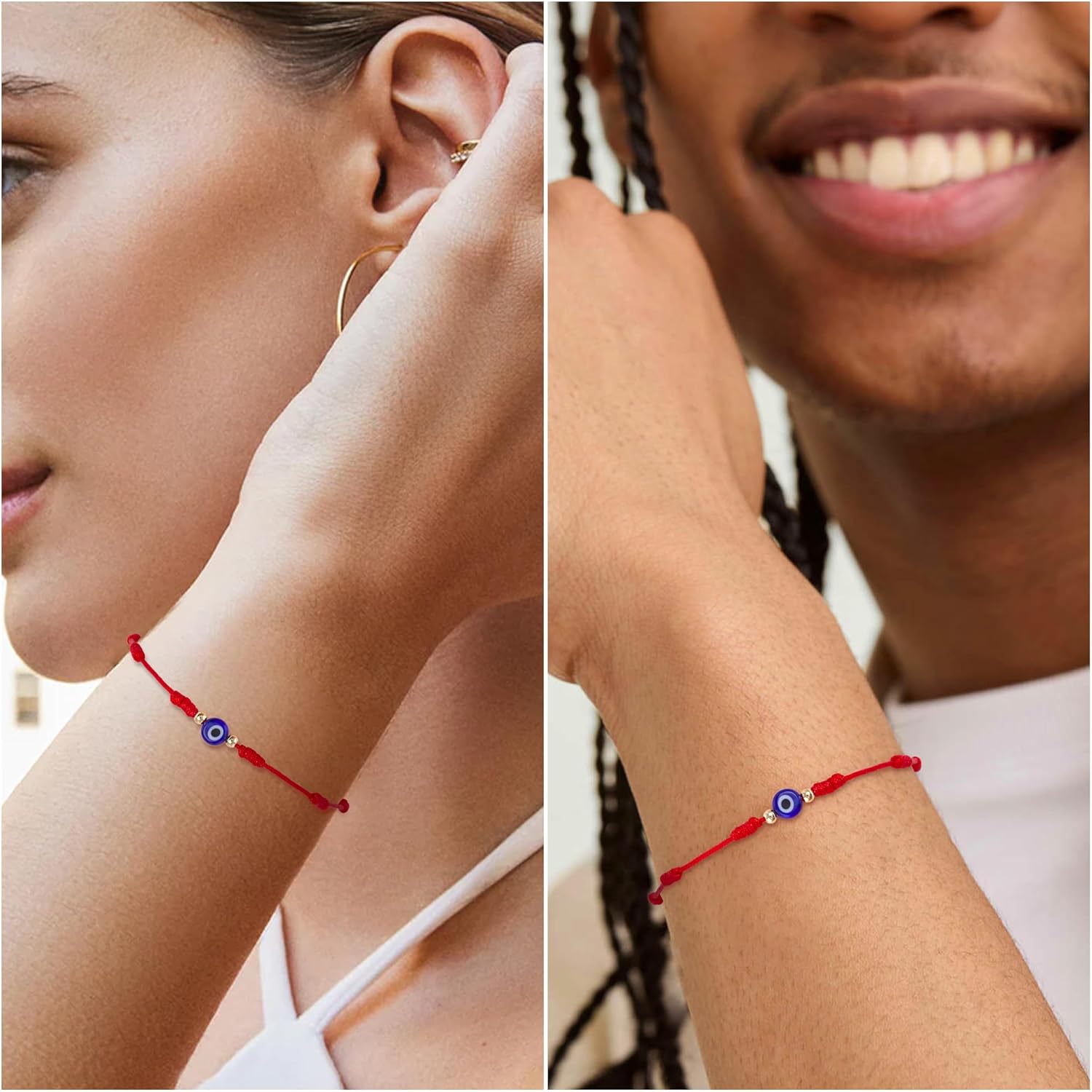 9pcs Evil Eye 7 Knot Lucky Bracelets, Rakhi for Brother and Bhabhi Adjustable Red String Amulet for Women Men with Gold Bead, Protection Jewelry Hand Bracelet